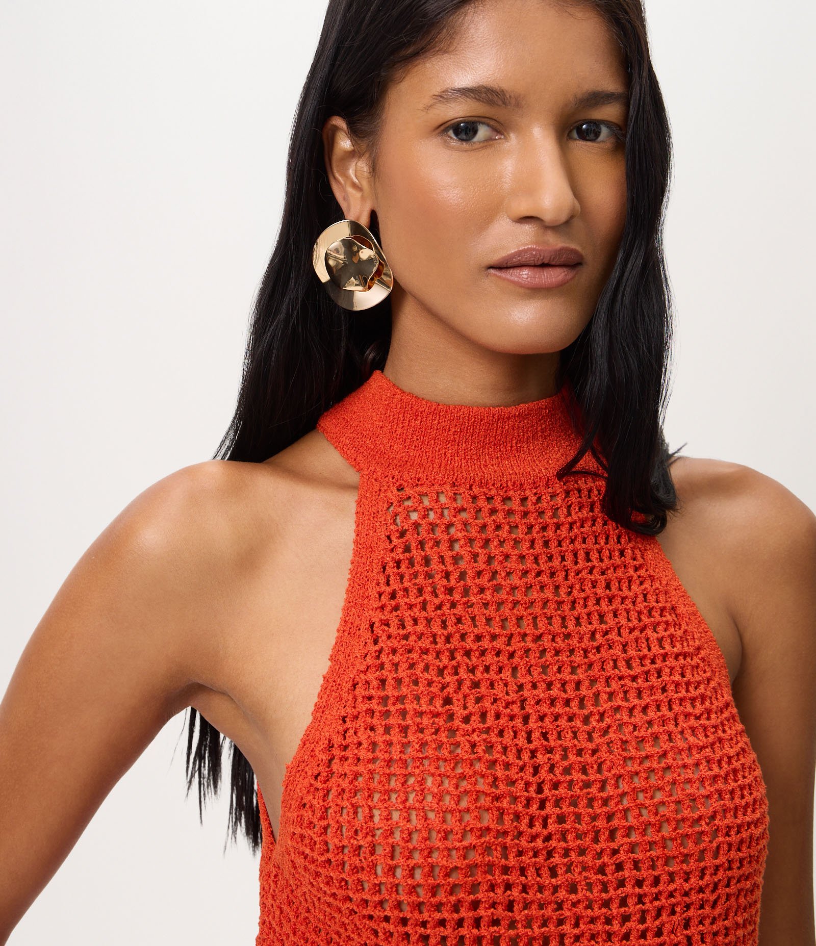 Blusa Halter em Tricô com Franjas Vermelho 3