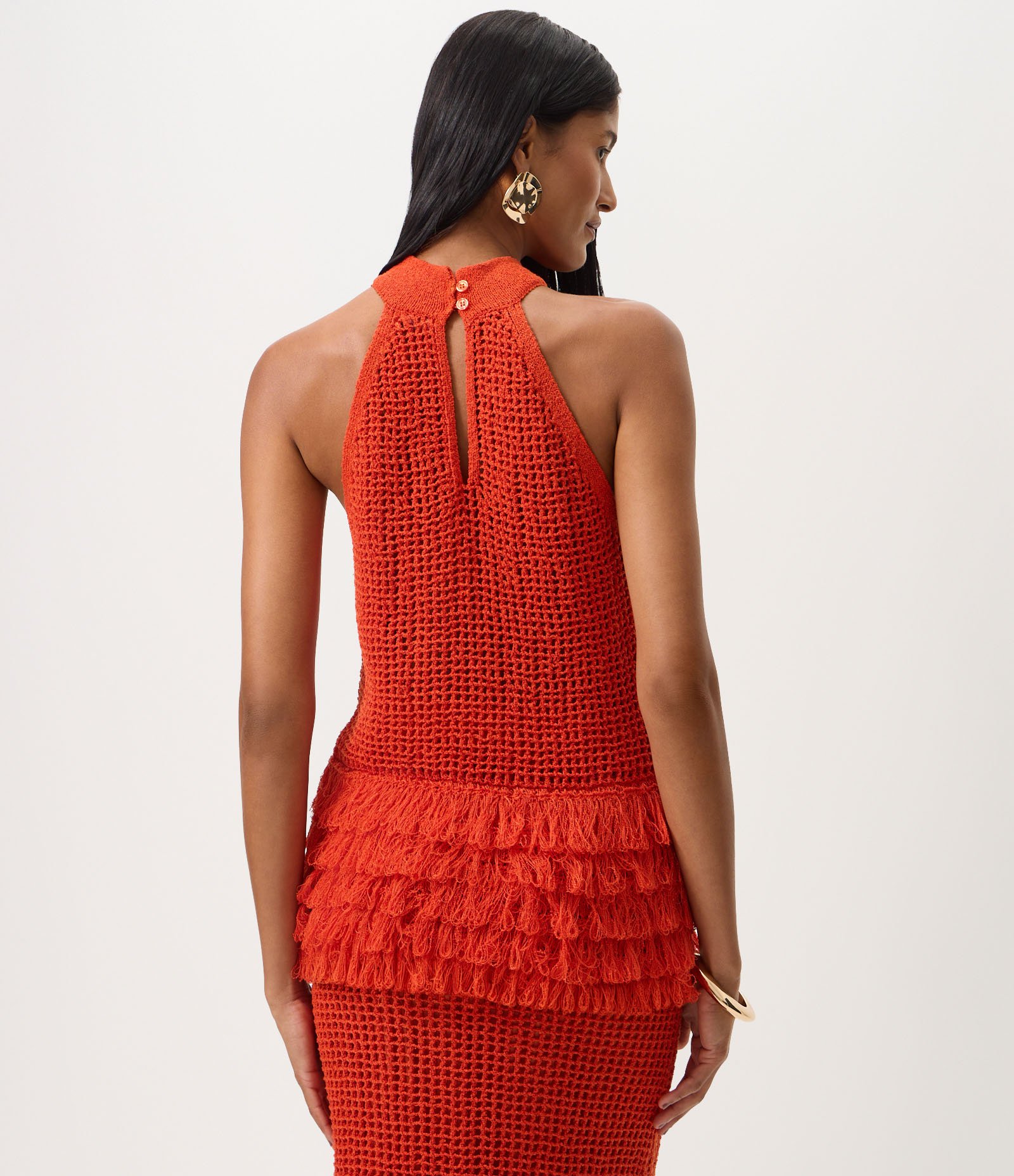 Blusa Halter em Tricô com Franjas Vermelho 4