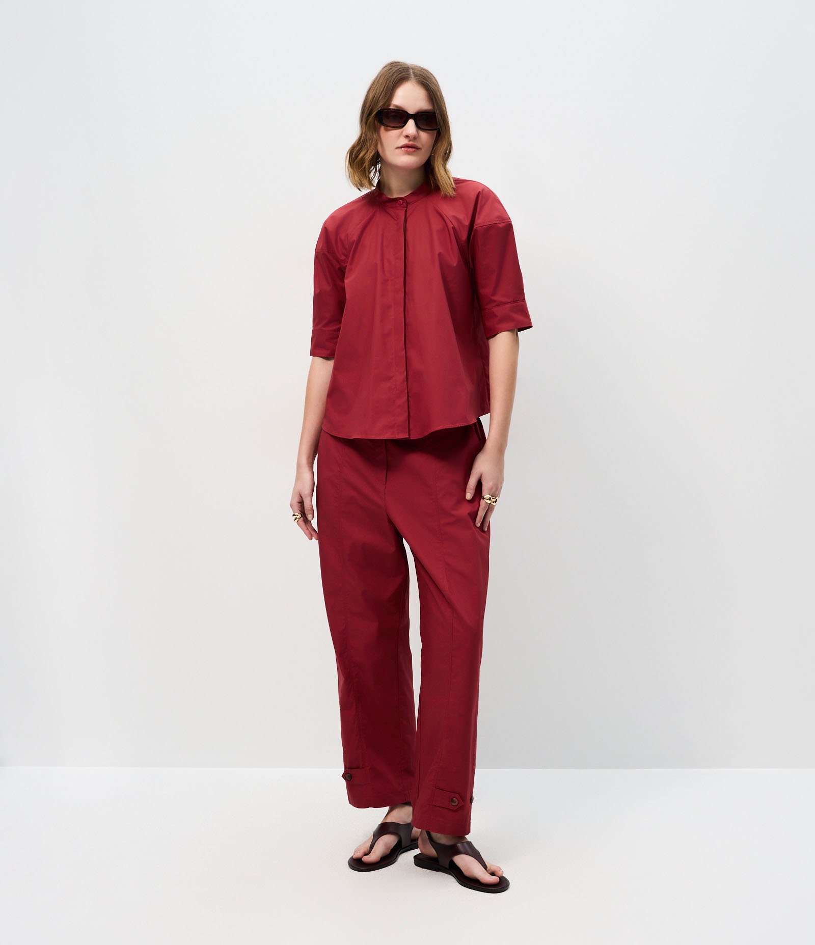 Camisa Ampla em Tricoline com Gola Padre Vermelho 2