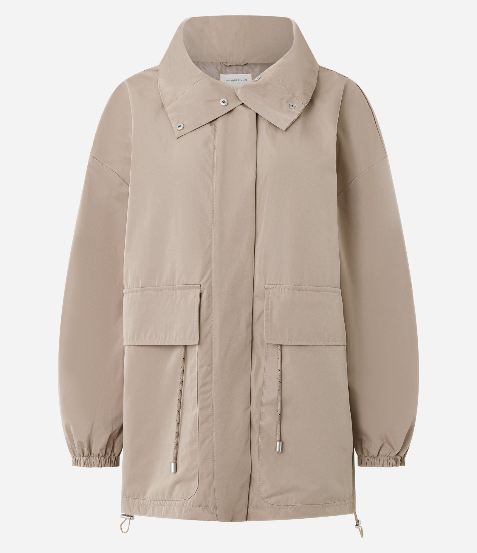 Jaqueta Corta Vento Oversized com Ajuste na Cintura e Bolsos com Lapela Bege 10