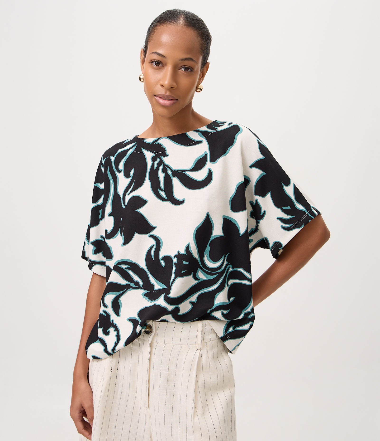 Blusa em Piquet com Estampa Floral Abstrata Branco 1
