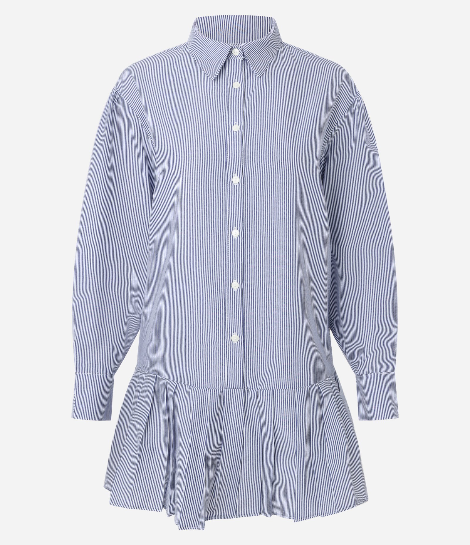 Vestido Curto em Tricoline Listrado com Saia de Pregas Azul 5