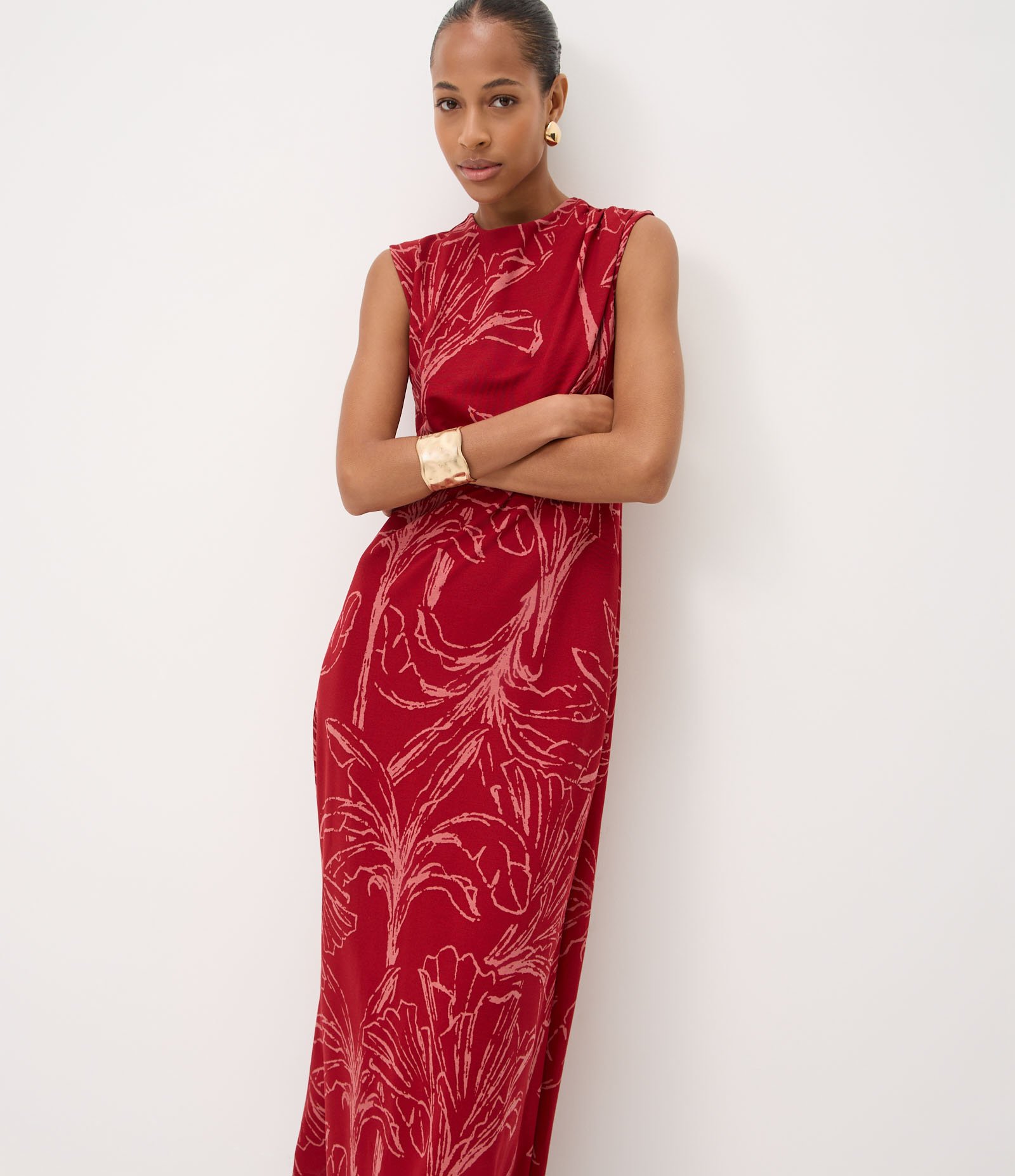 Vestido Midi em Piquet com Estampa Abstrata Vermelho 1