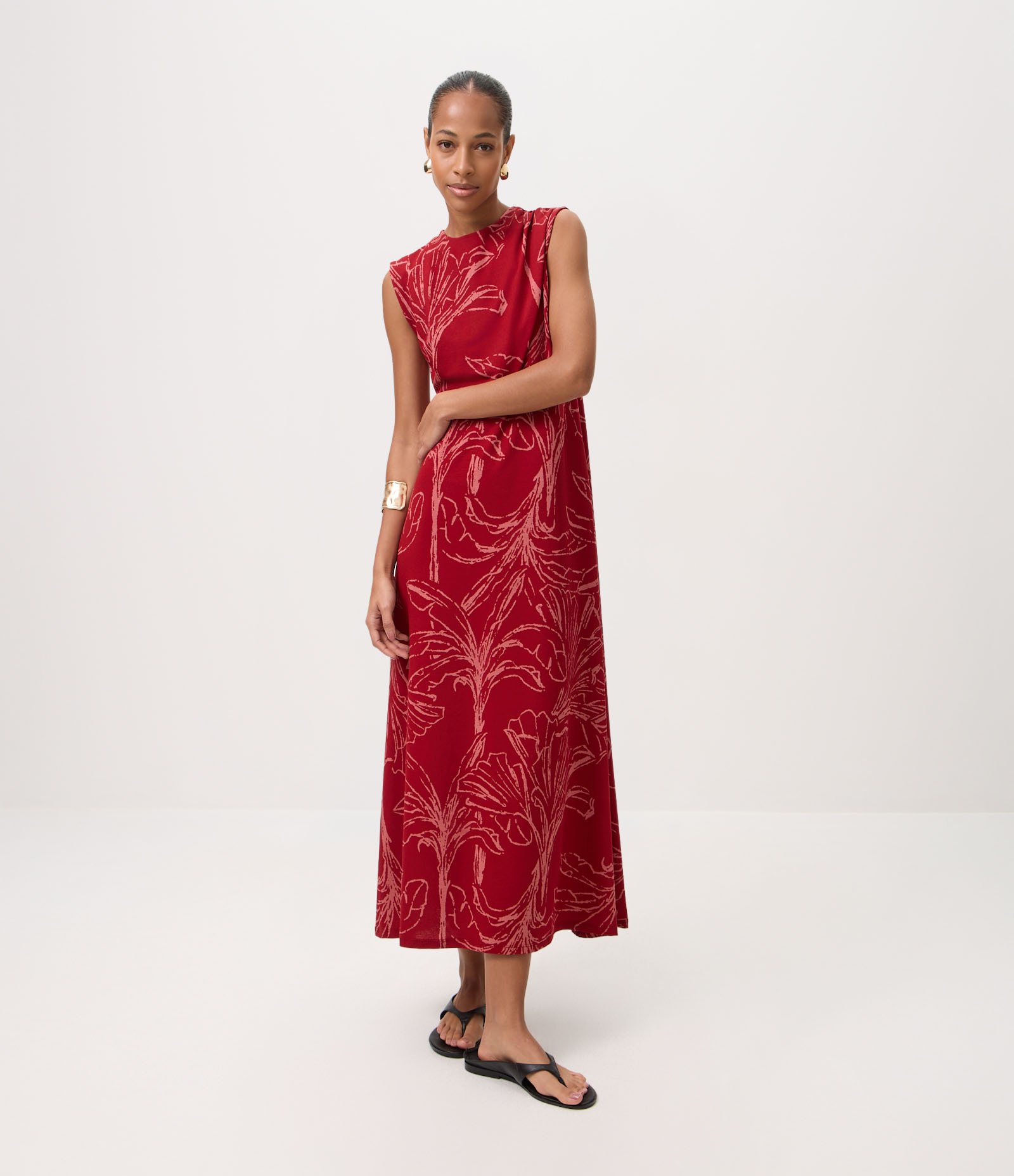 Vestido Midi em Piquet com Estampa Abstrata Vermelho 2