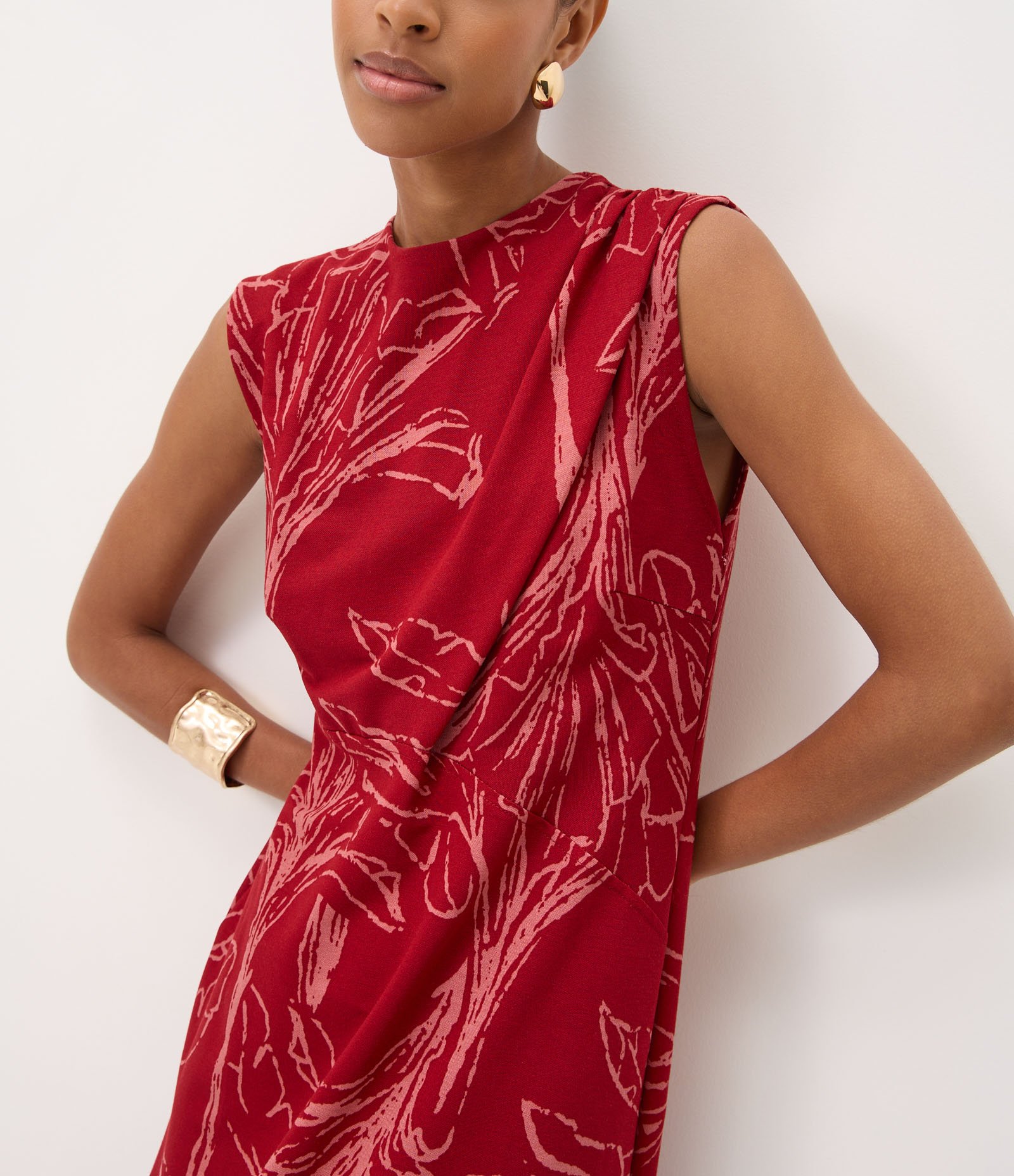 Vestido Midi em Piquet com Estampa Abstrata Vermelho 3