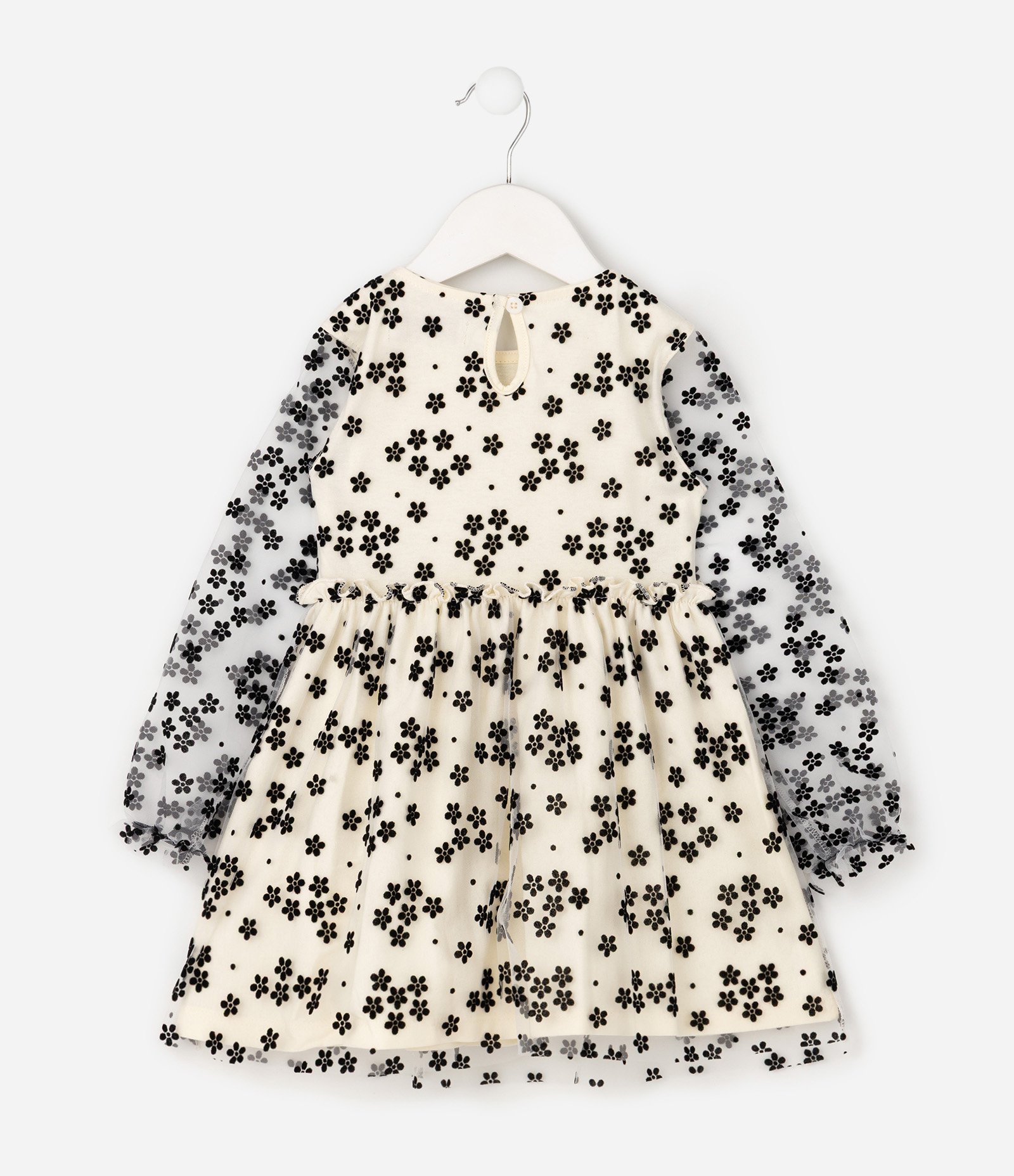 Vestido Curto Infantil em Tule Flocado - Tam 1 A 6 Anos Bege 3