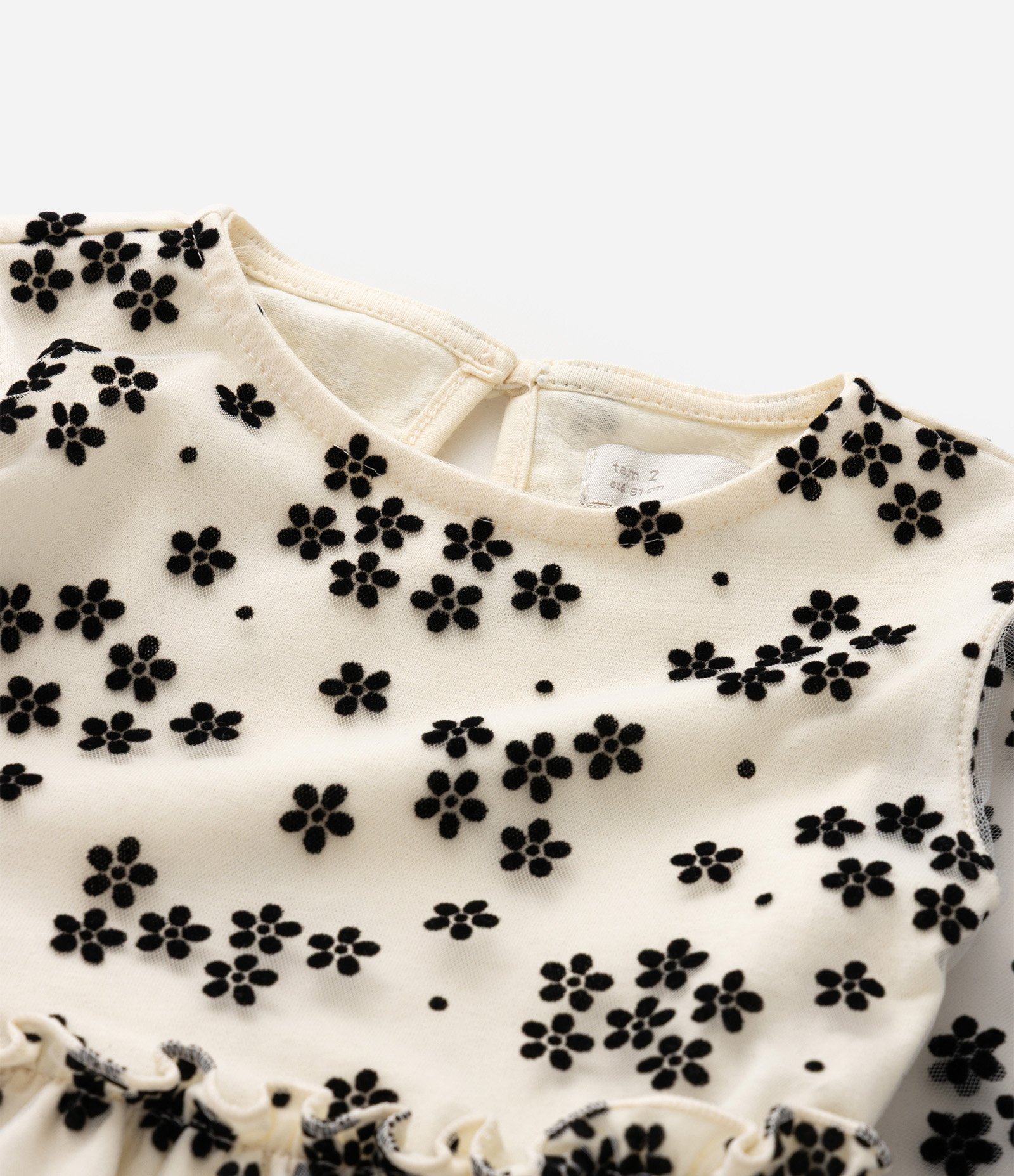 Vestido Curto Infantil em Tule Flocado - Tam 1 A 6 Anos Bege 5