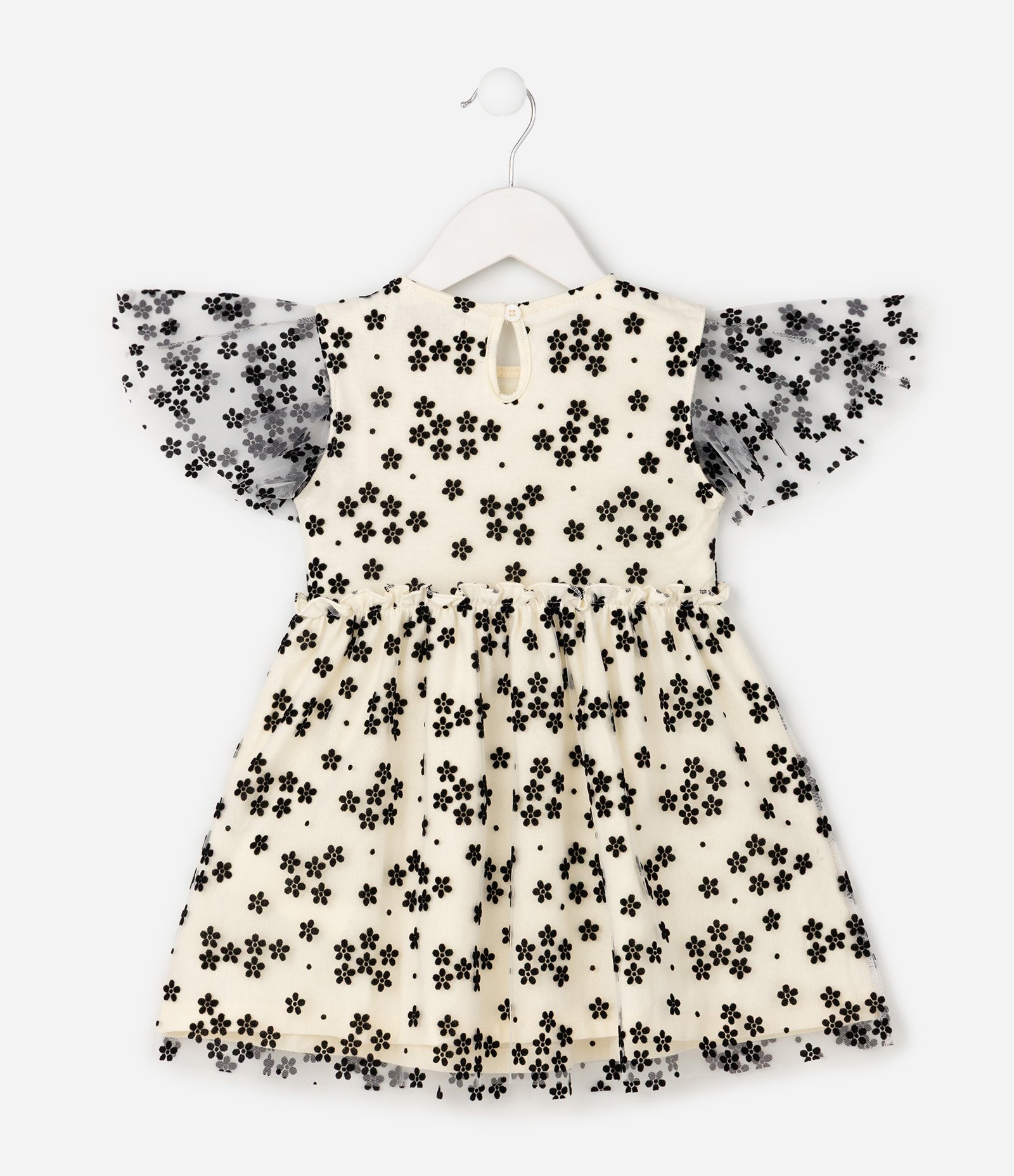 Vestido Tule Infantil com Estampa Floral - Tam 1 a 6 Anos Bege 2