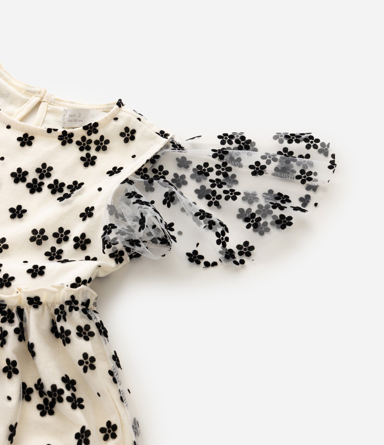 Vestido Tule Infantil com Estampa Floral - Tam 1 a 6 Anos Bege 4