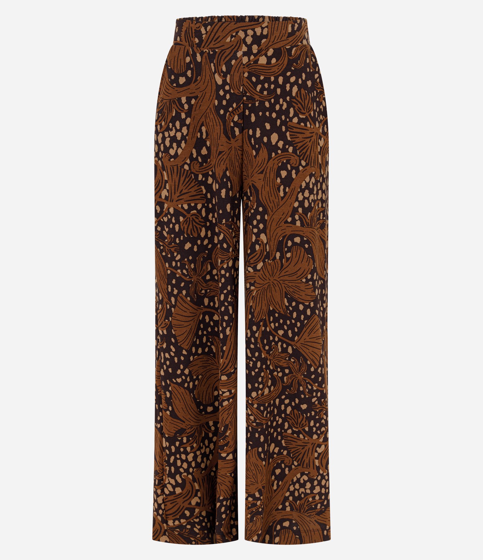 Calça Reta em Piquet com Estampa Floral Abstrata Marrom 1