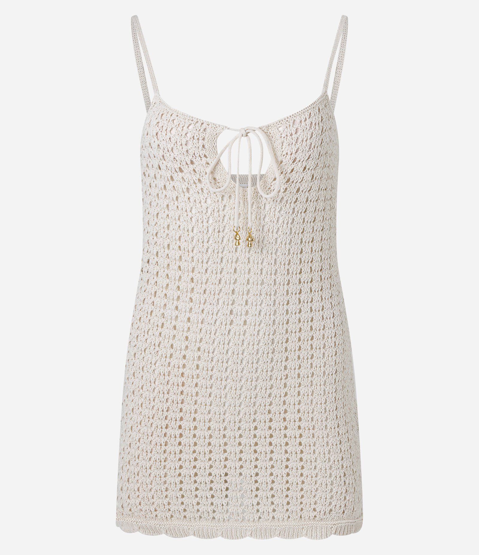 Saída de Praia Vestido em Crochê com Alças Finas Off White 5