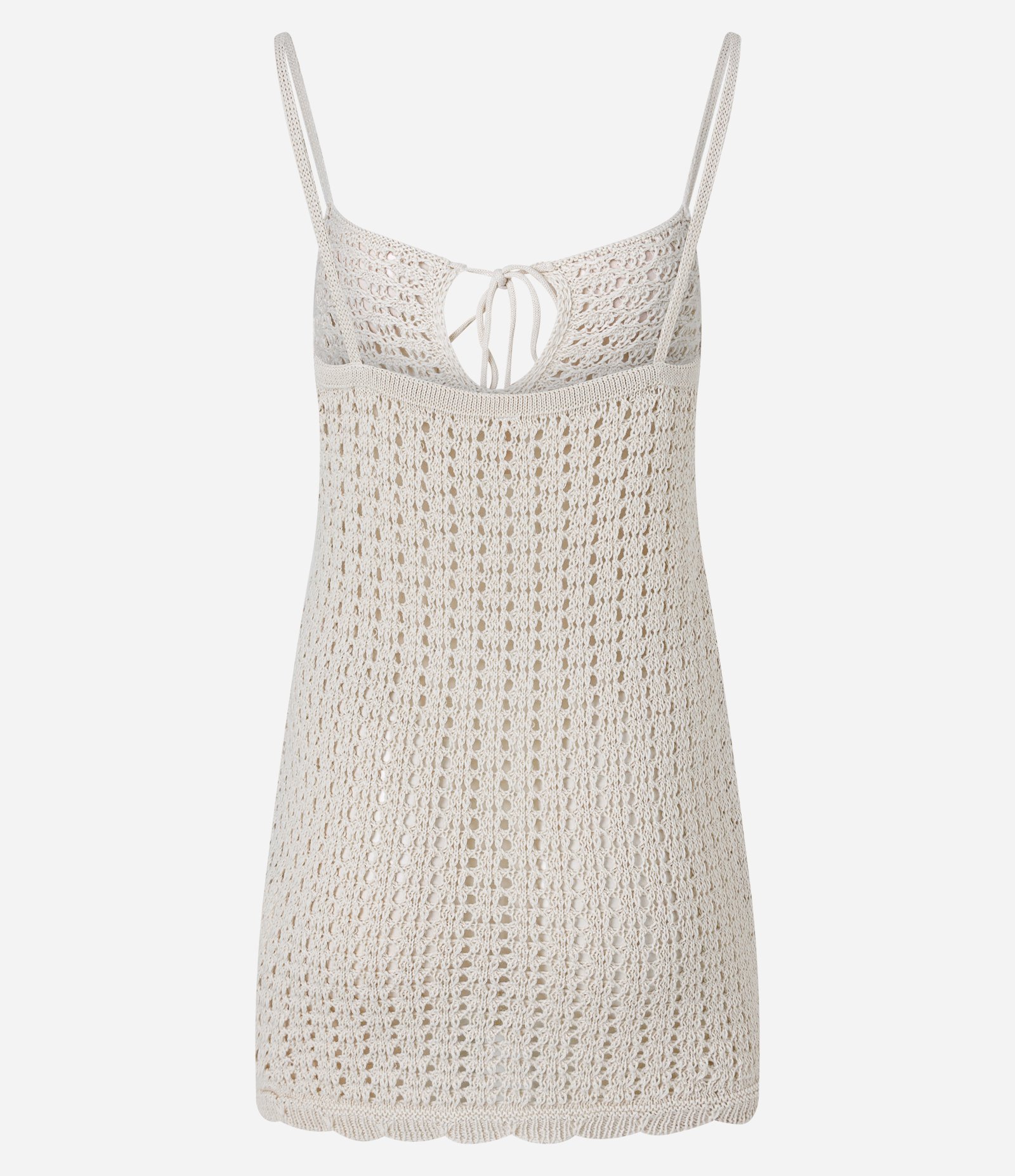 Saída de Praia Vestido em Crochê com Alças Finas Off White 6
