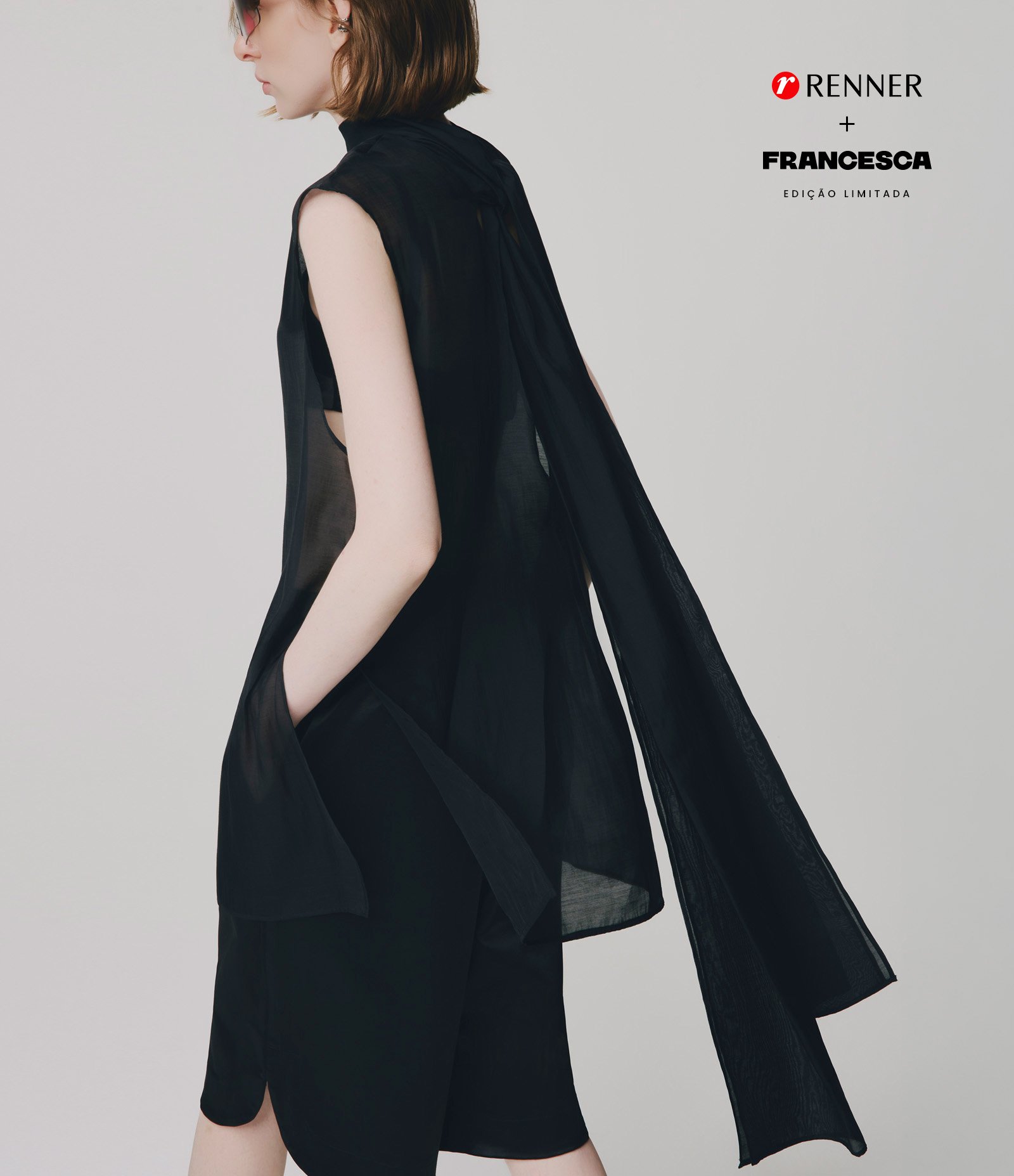 Blusa Túnica em Lyocel com Faixa Longa para Amarração Preto 1