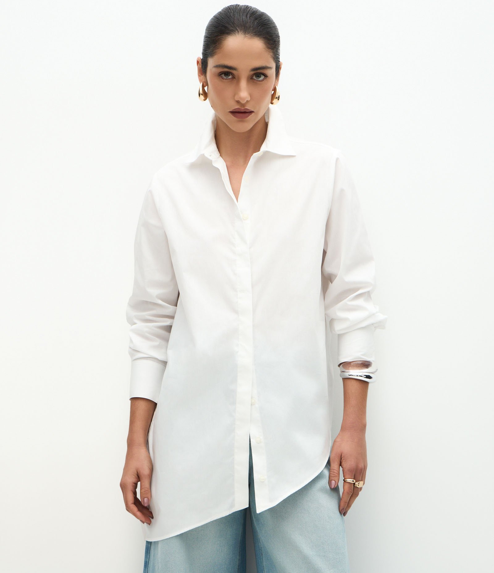 Camisa em Tricoline com Barra Assimétrica Branco 1