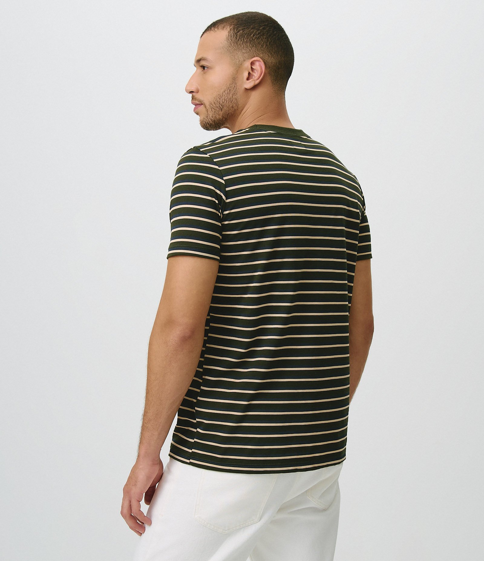 Camiseta Regular em Algodão com Listras em Fio Tinto Verde 4