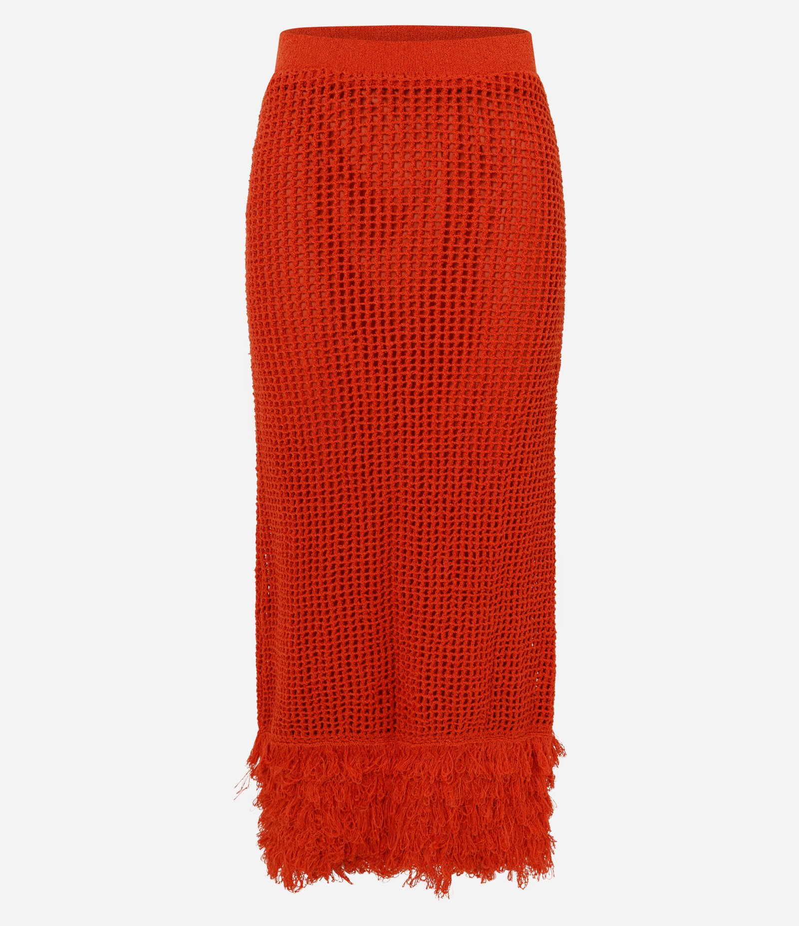 Saia Midi em Tricô com Franjas na Barra Vermelho 6
