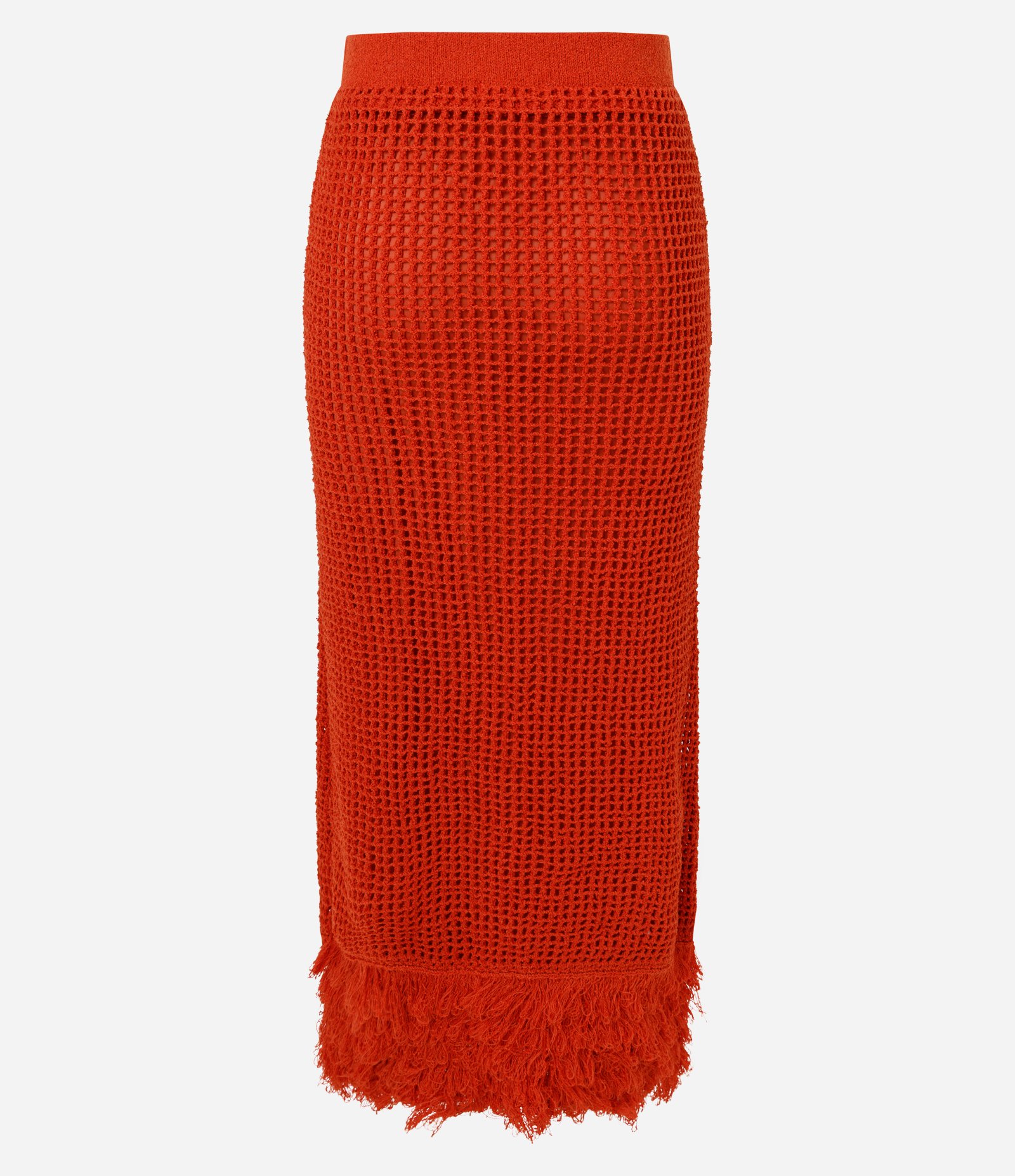 Saia Midi em Tricô com Franjas na Barra Vermelho 8
