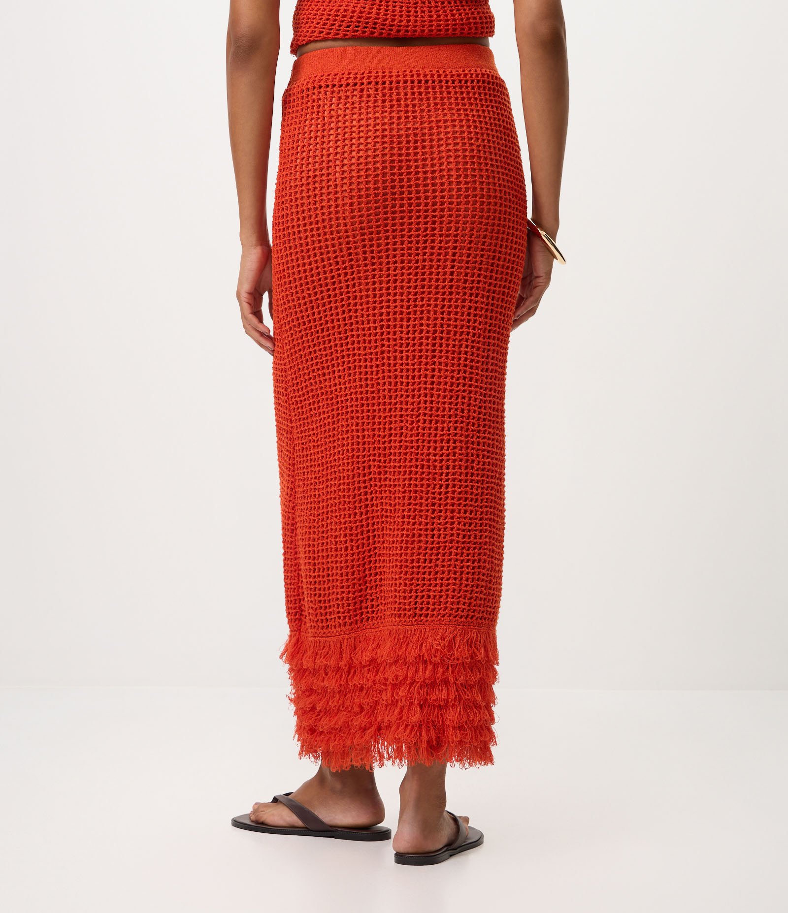 Saia Midi em Tricô com Franjas na Barra Vermelho 5