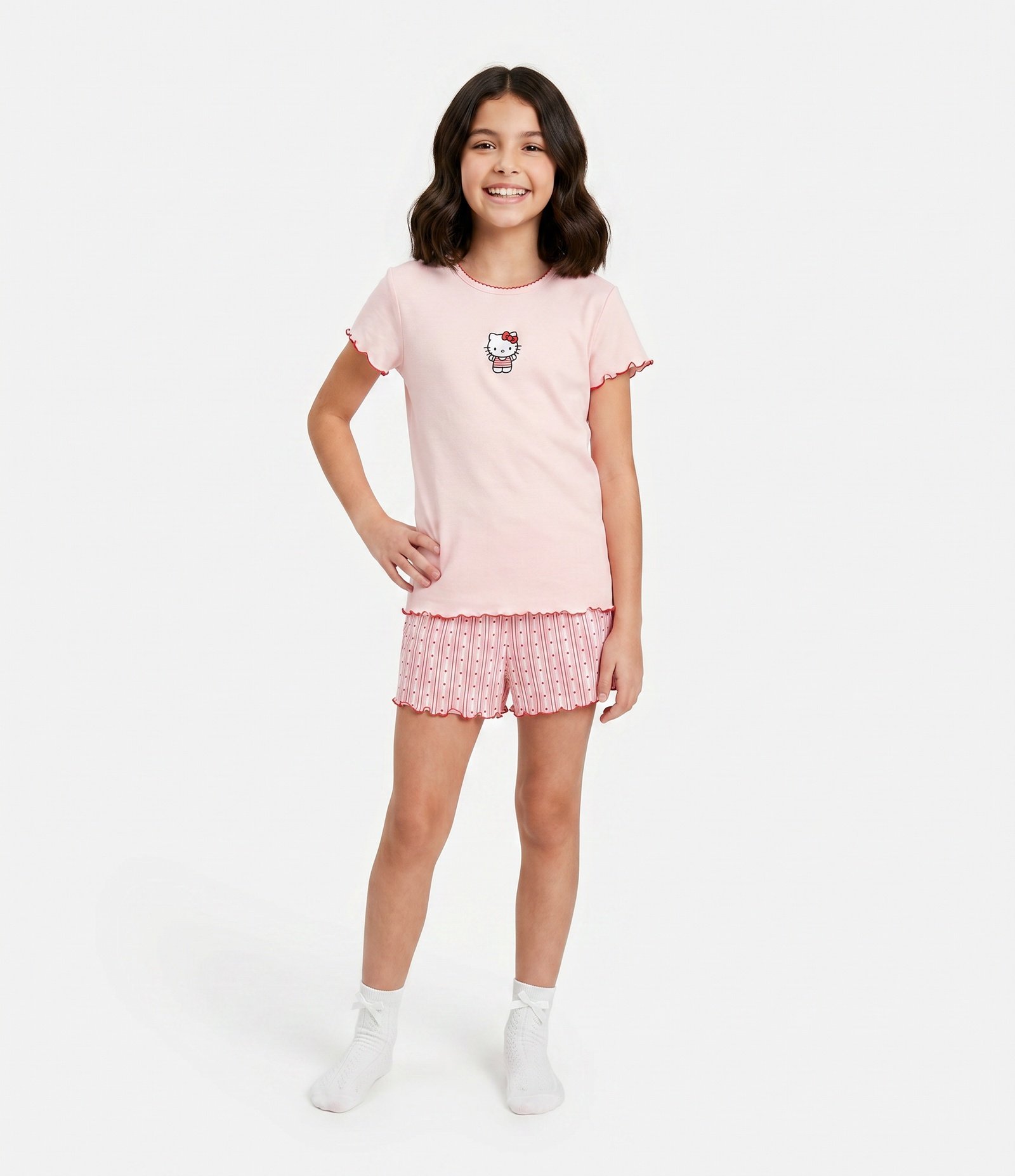 Pijama Curto Infantil com Estampa Hello Kitty - Tam 5 a 16 Anos Rosa 1