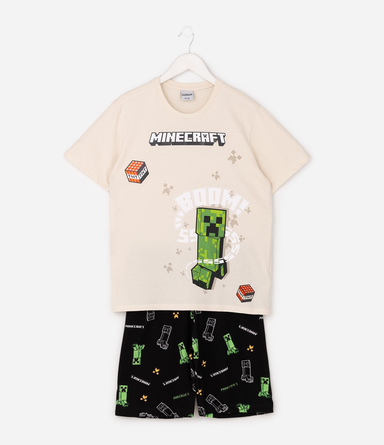 Pijama Infantil em Algodão com Estampa Minecraft - Tam 5 a 14 Anos Bege 1