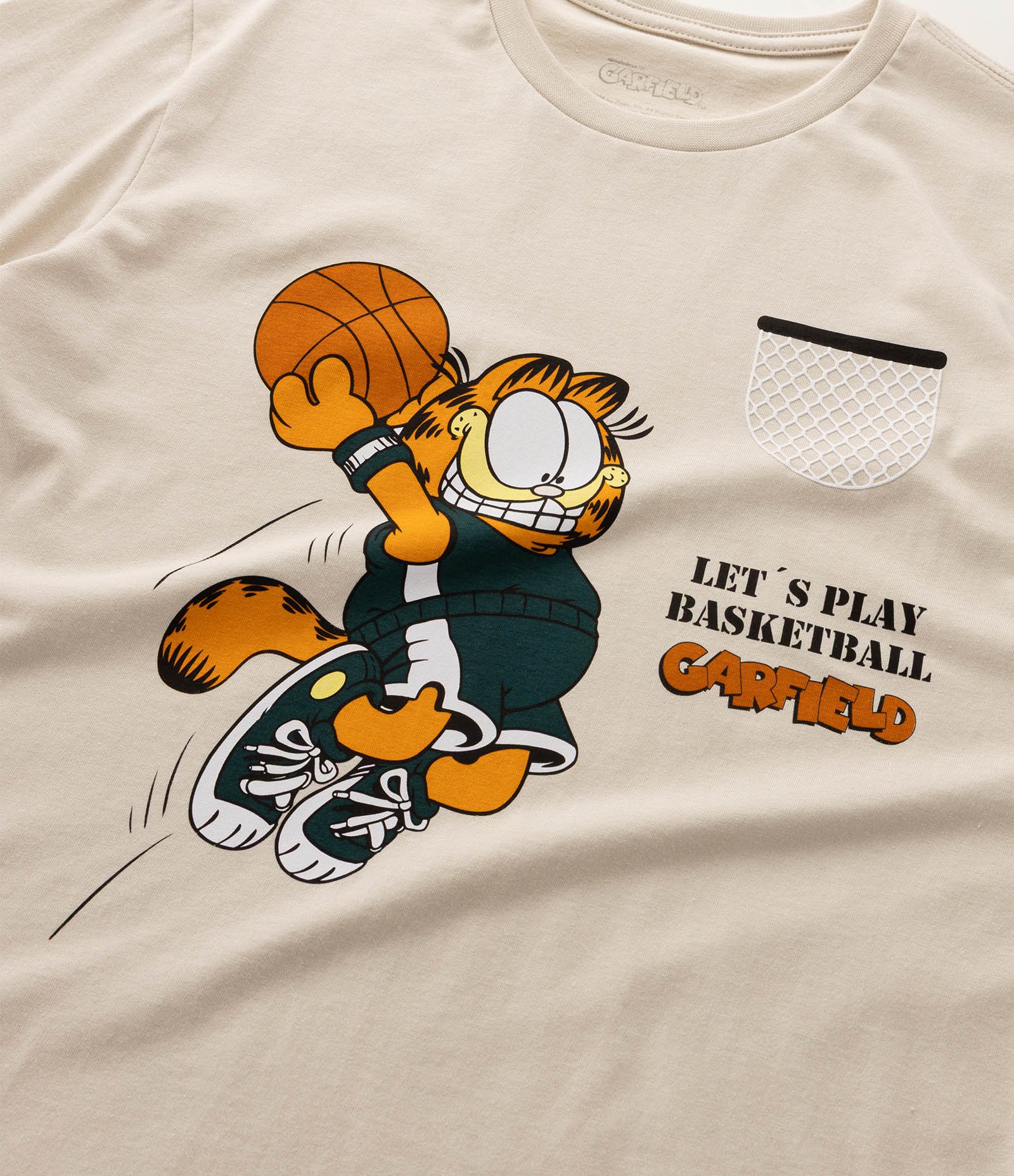 Pijama Infantil em Algodão com Estampa Garfield Basquete - Tam 7 a 16 Anos Bege 4