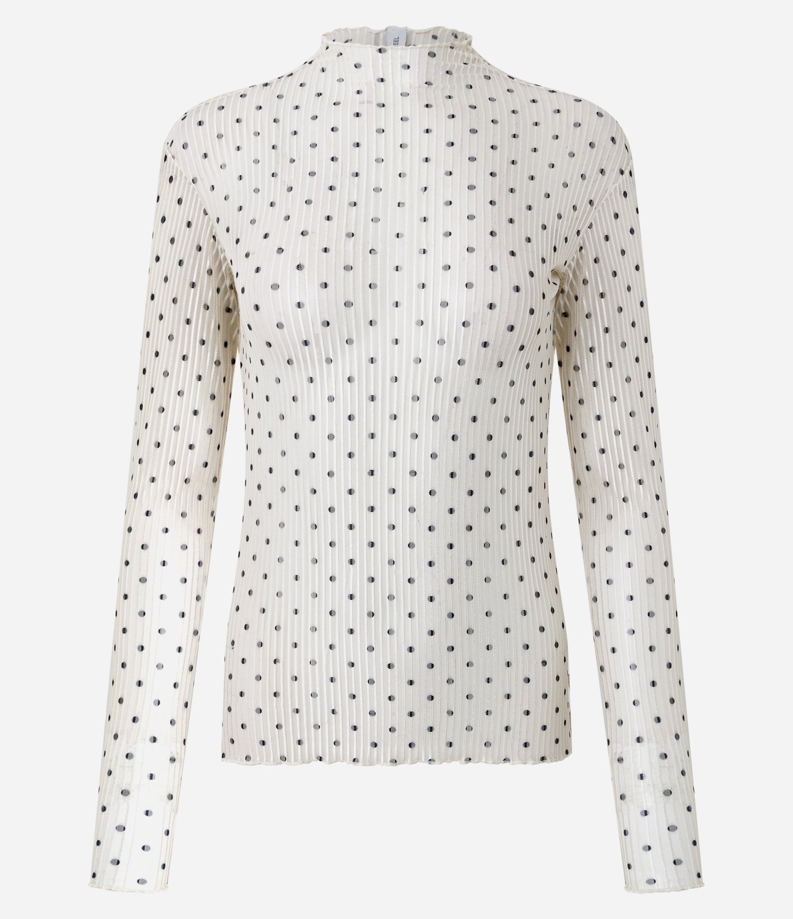 Blusa em Tule Texturizado com Estampa Poá e Gola Alta Branco 5