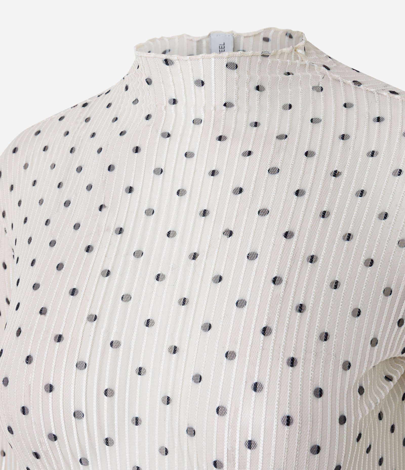 Blusa em Tule Texturizado com Estampa Poá e Gola Alta Branco 6