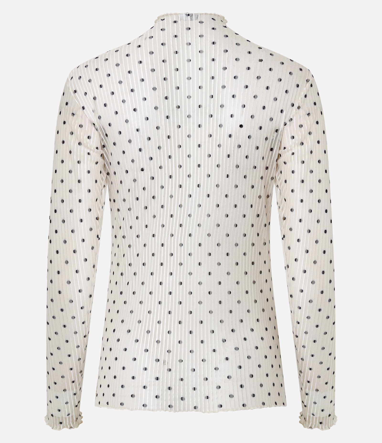 Blusa em Tule Texturizado com Estampa Poá e Gola Alta Branco 7