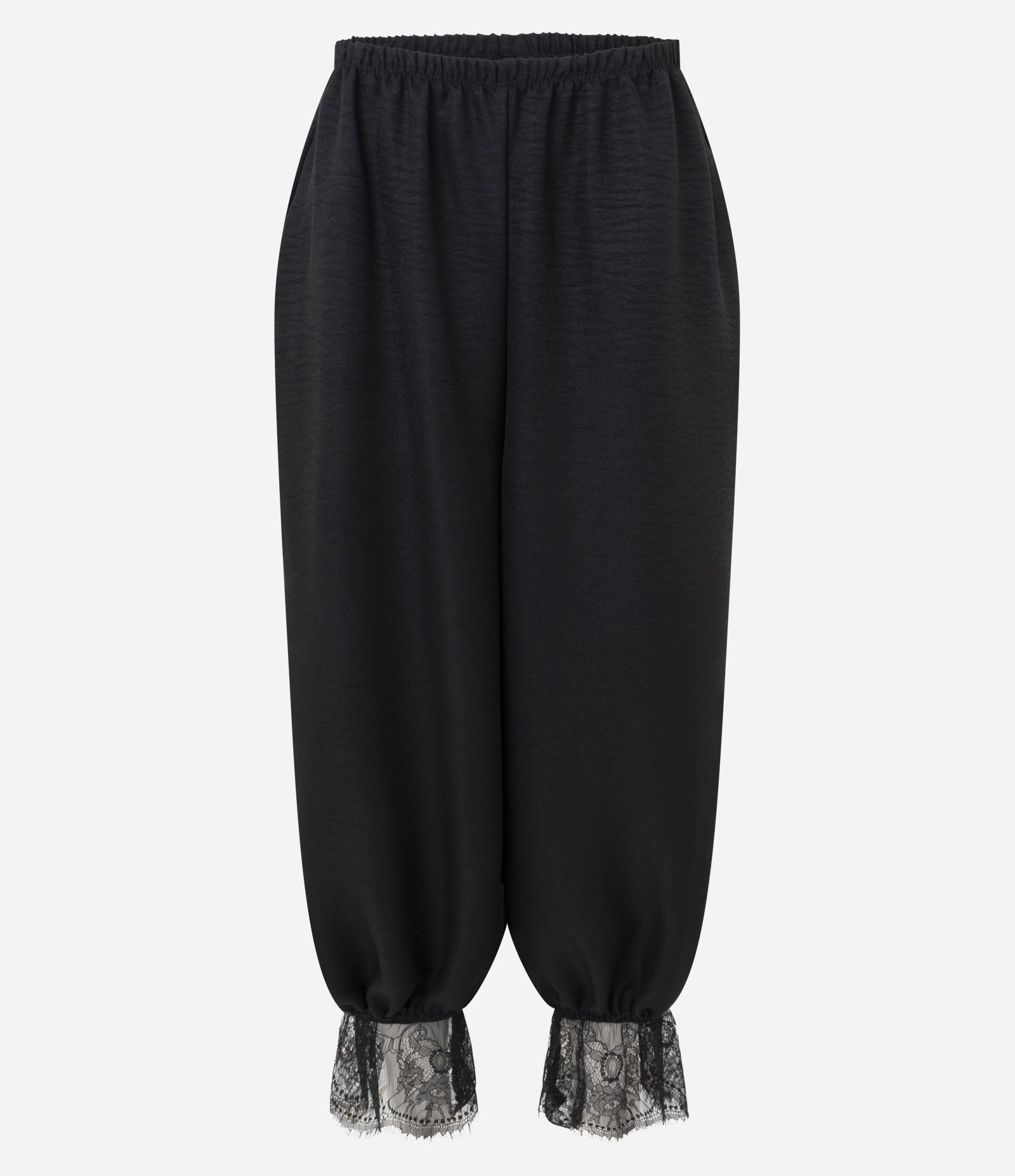 Calça Aladim em Crepe com Barra Rendada Preto 1