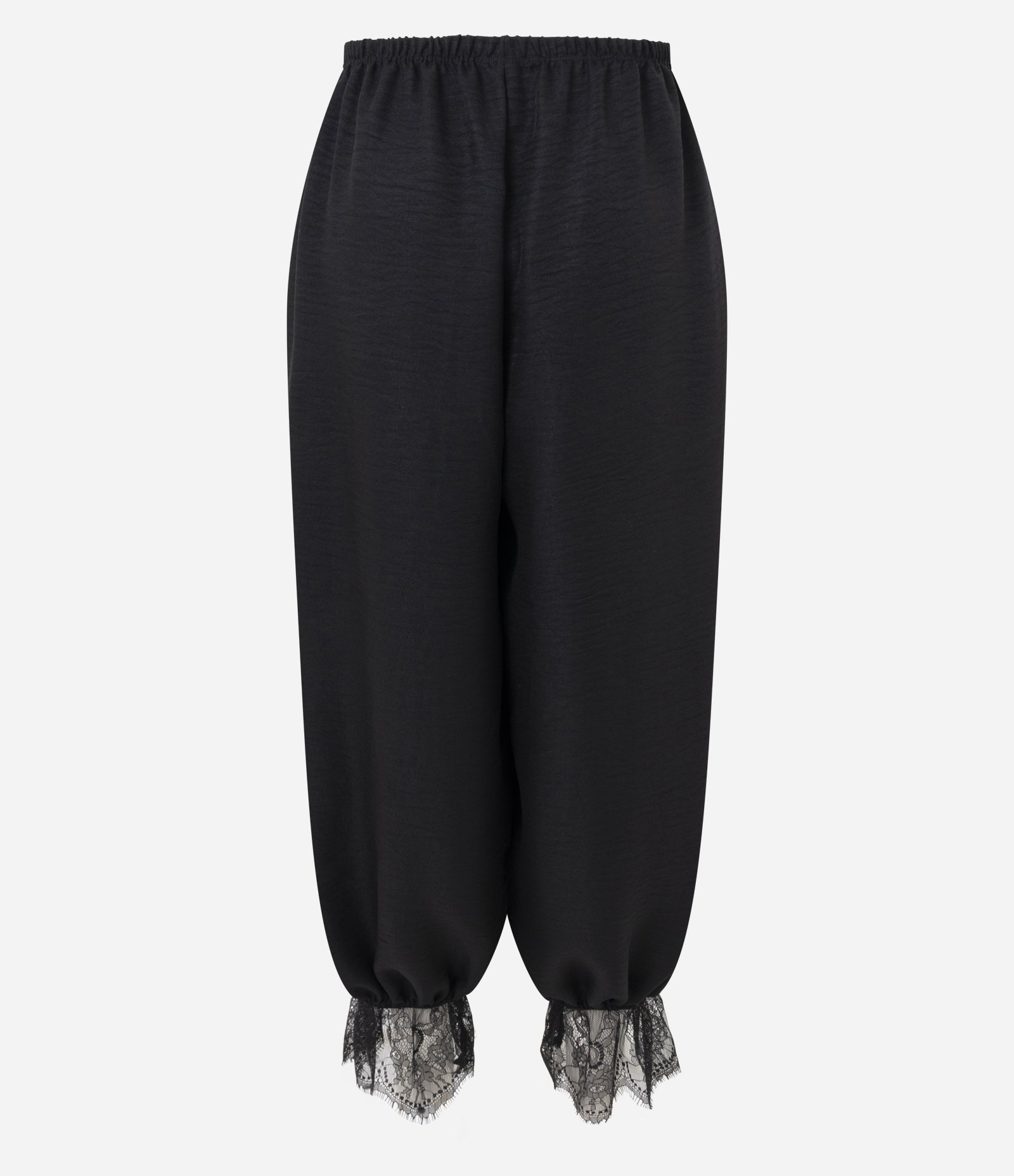 Calça Aladim em Crepe com Barra Rendada Preto 3