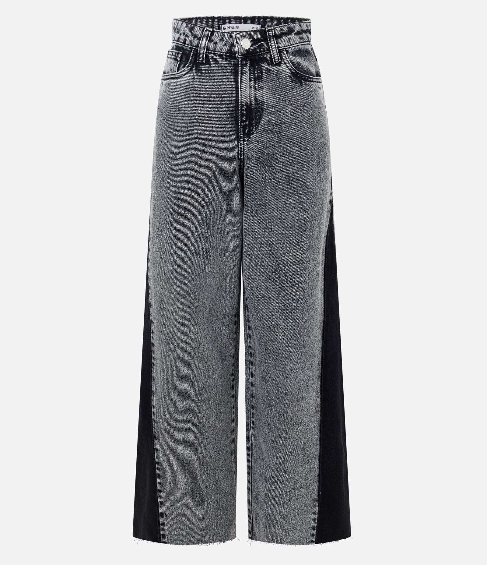 Calça Wide Leg em Jeans com Recorte Lateral e Cintura Média Cinza 5