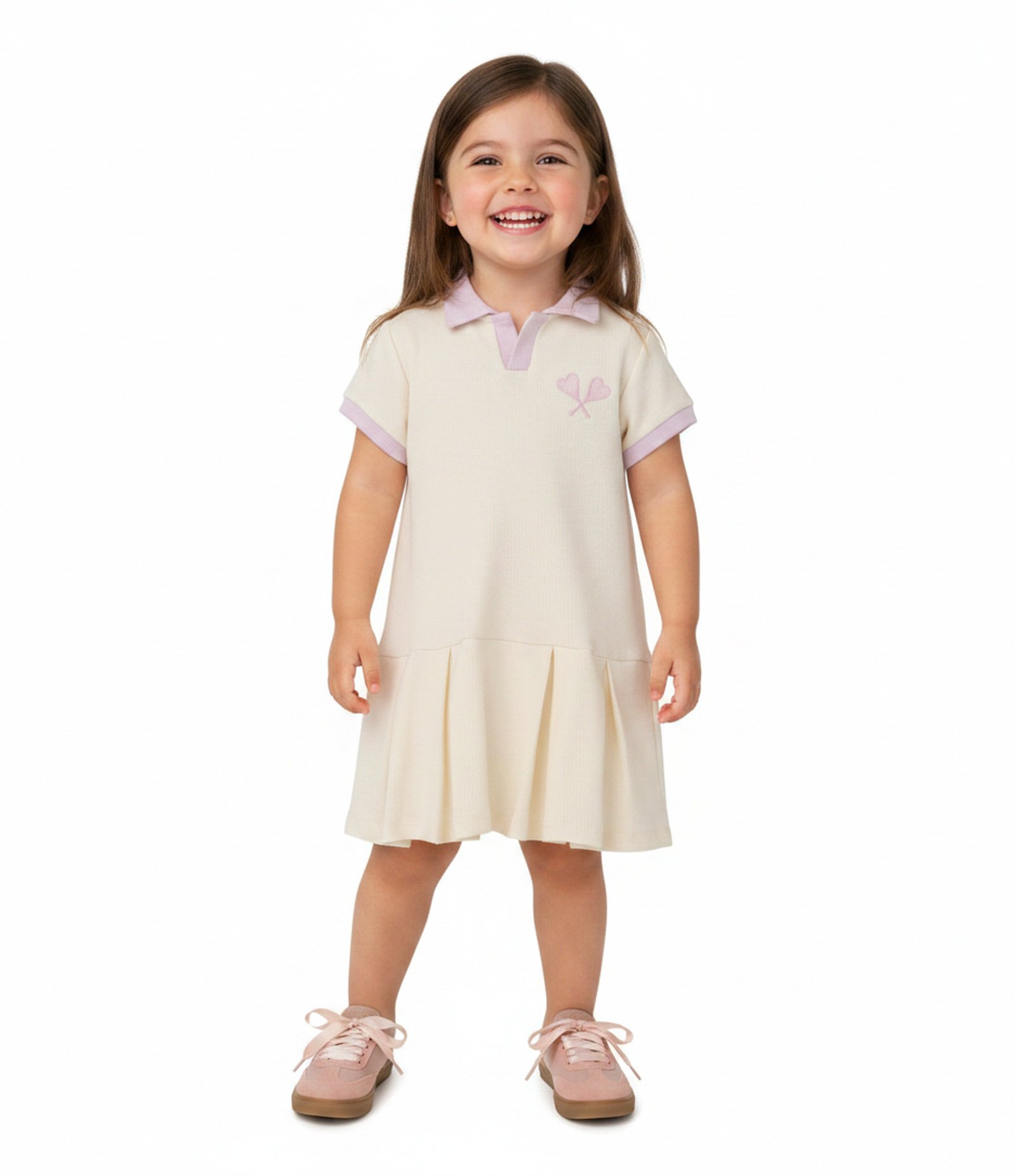 Vestido Curto Slim Infantil em Ribana Estilo Tenista - Tam 1 a 6 Anos Bege 1
