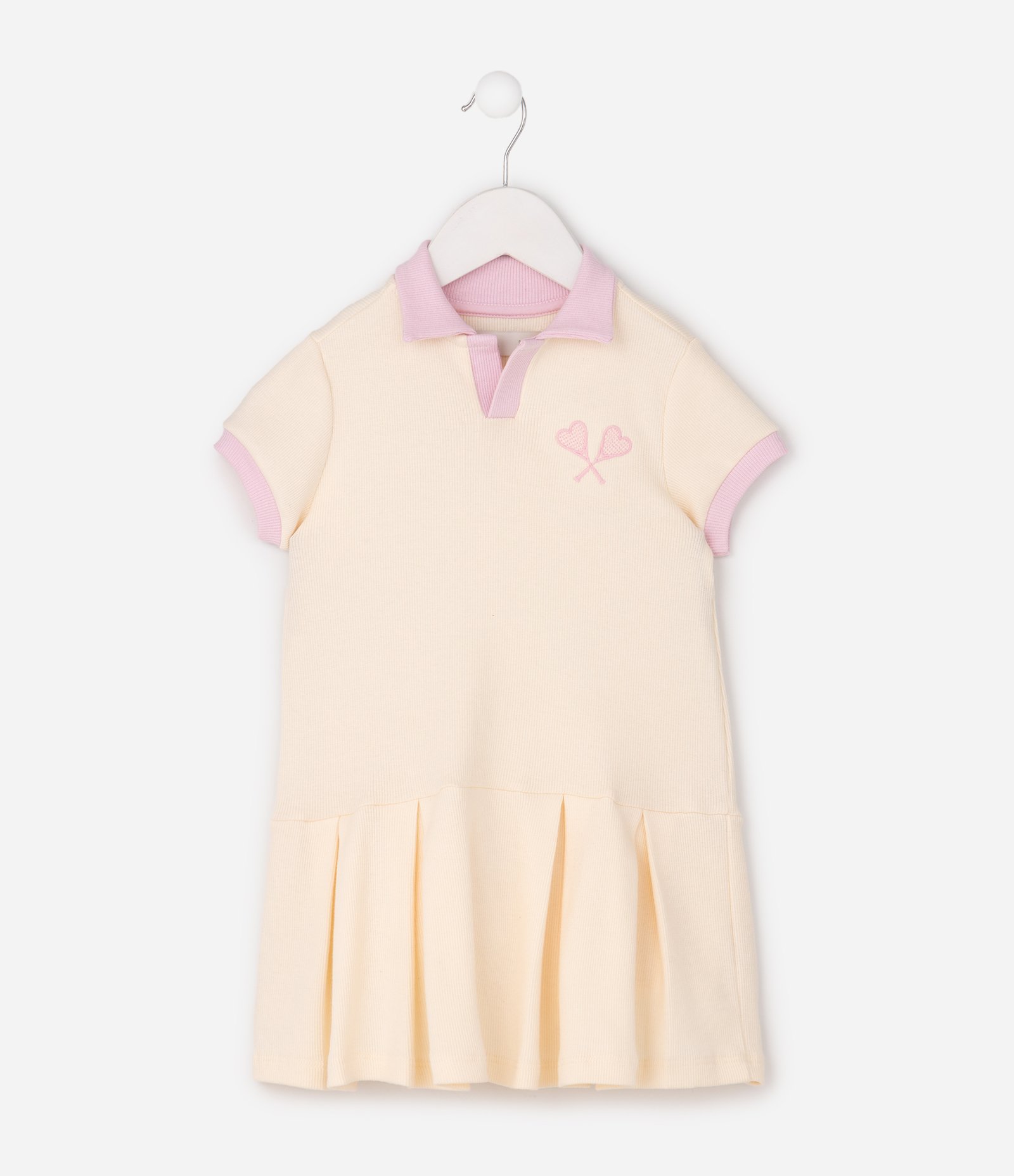 Vestido Curto Slim Infantil em Ribana Estilo Tenista - Tam 1 a 6 Anos Bege 2