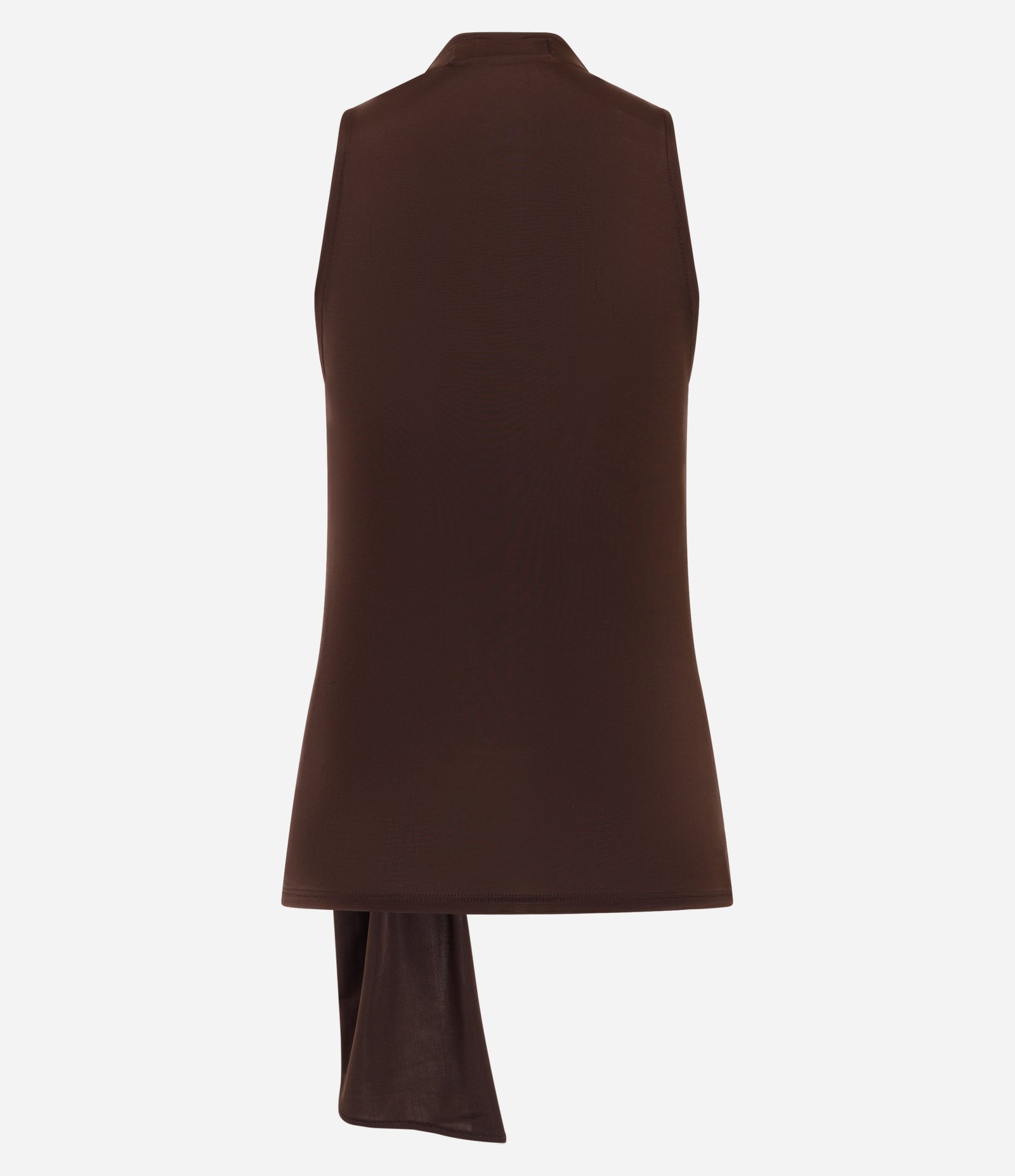 Blusa Gola Halter em Malha com Detalhe de Faixa Soltinha Marrom 7