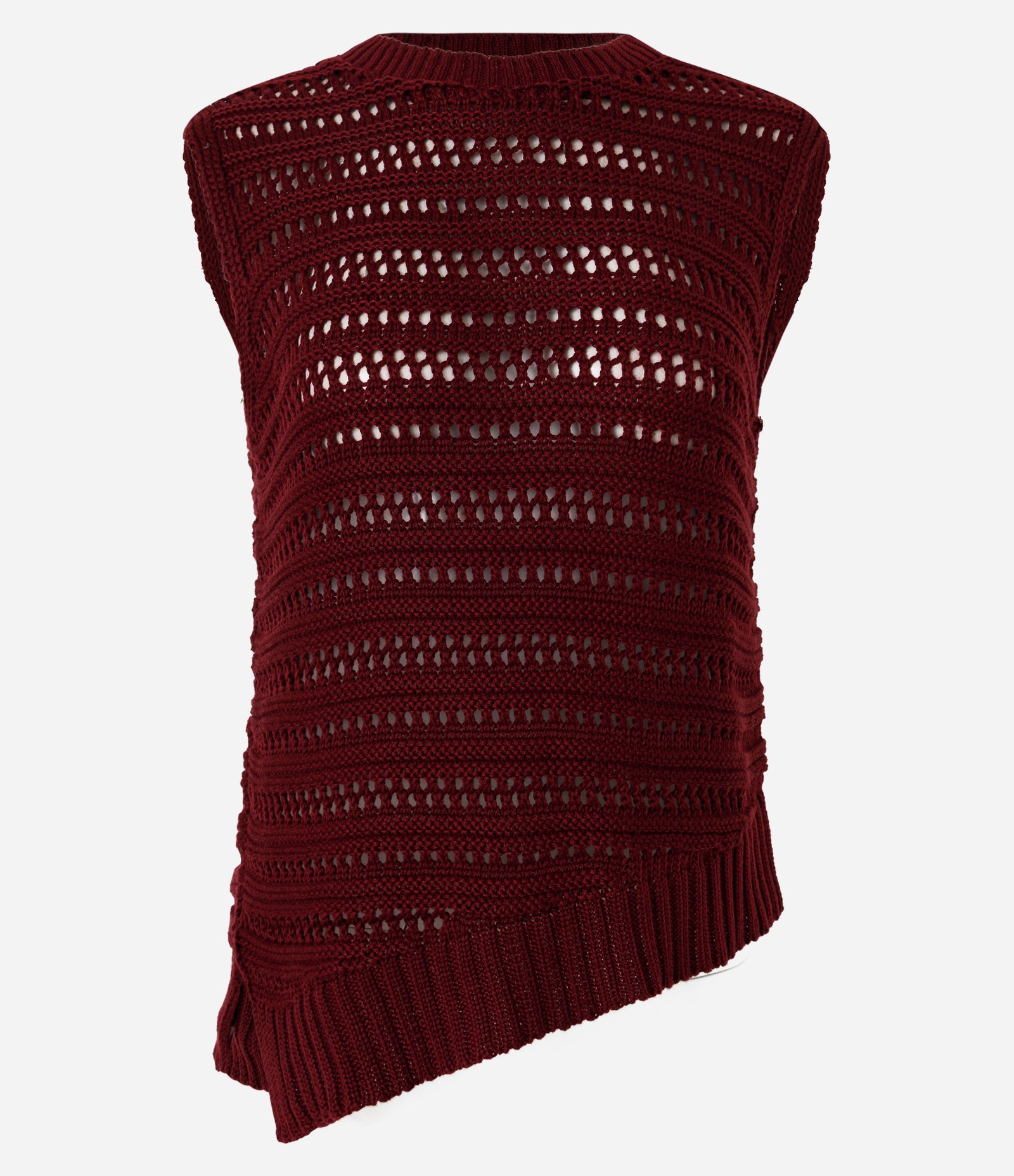 Blusa em Tricô Assimétrica com Gola Redonda Vinho 5