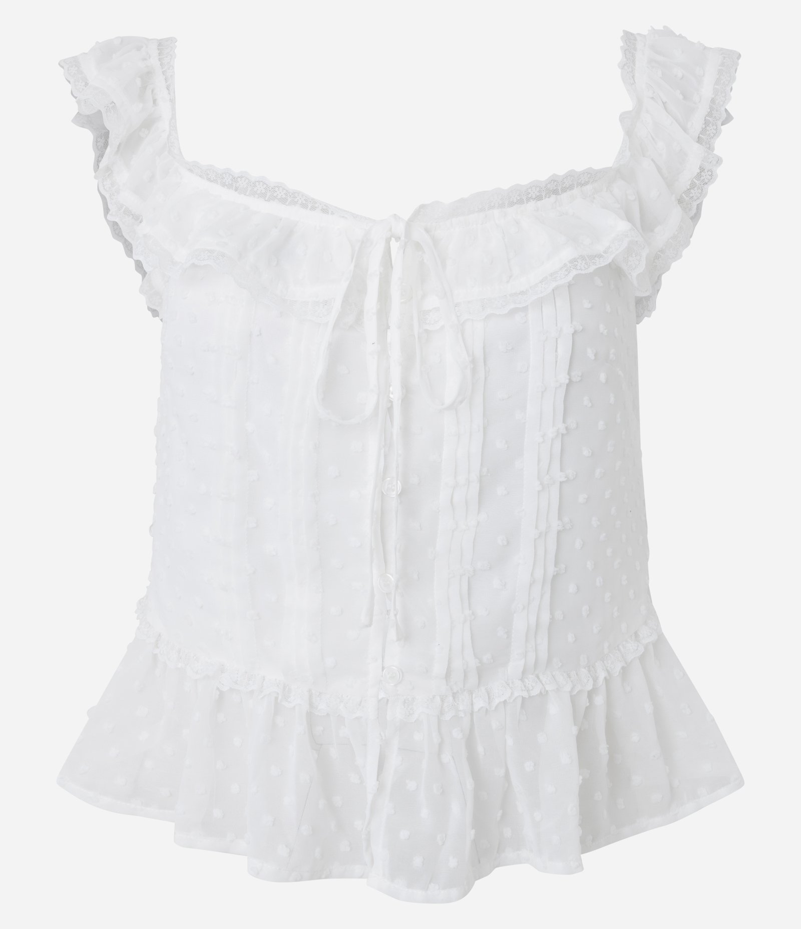 Blusa Peplum Texturizada com Babados e Amarração Frontal Branco 5