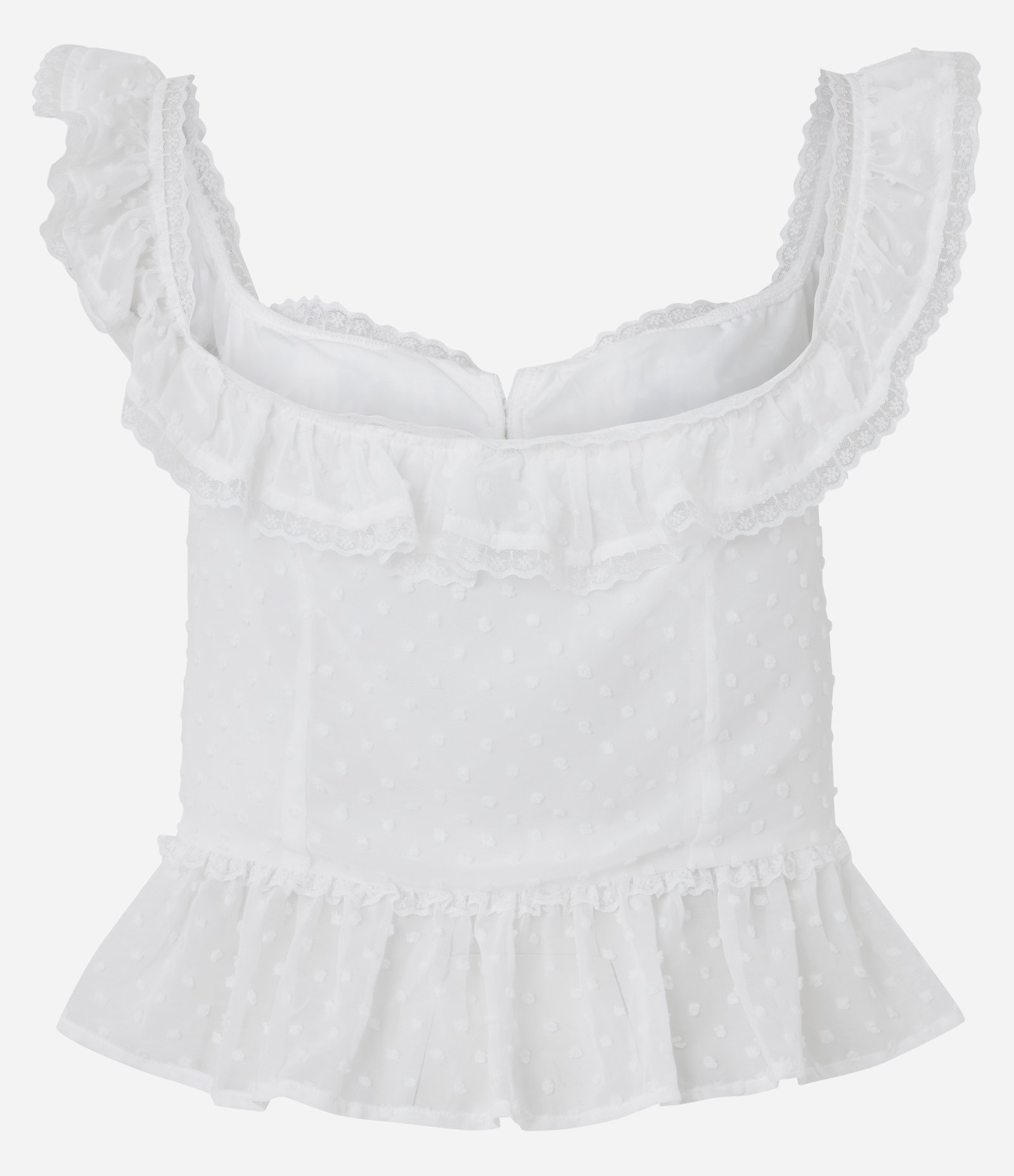 Blusa Peplum Texturizada com Babados e Amarração Frontal Branco 7