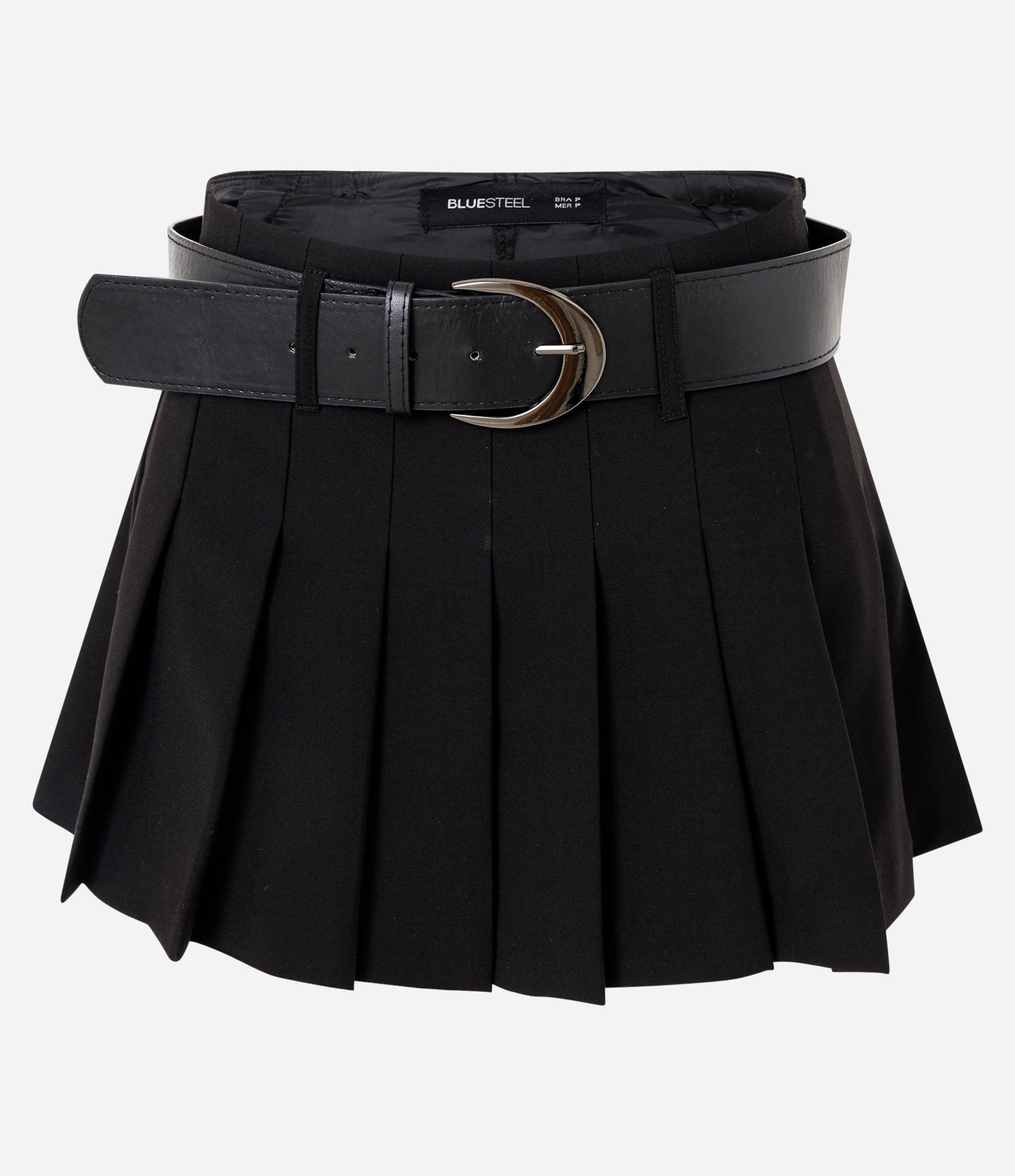 Short Saia Alfaiataria Plissado com Cinto e Cintura Alta Preto 1