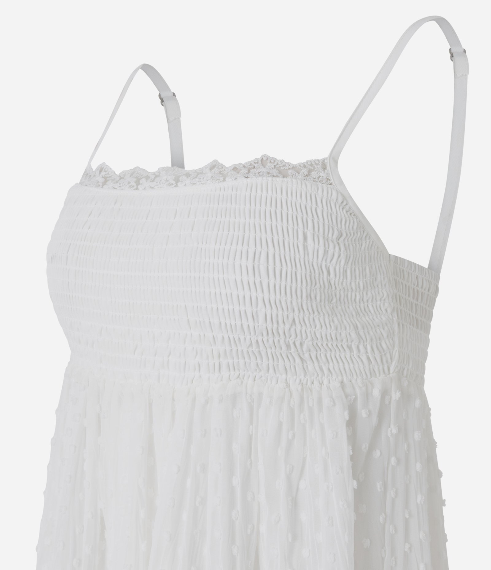 Vestido Curto Texturizado com Franzido e Alças Finas Branco 6