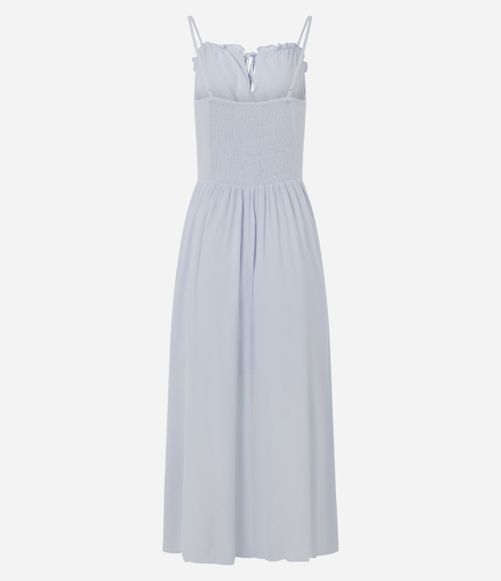 Vestido Midi em Viscose Texturizada com Babados e Amarração Frontal Azul Claro 3