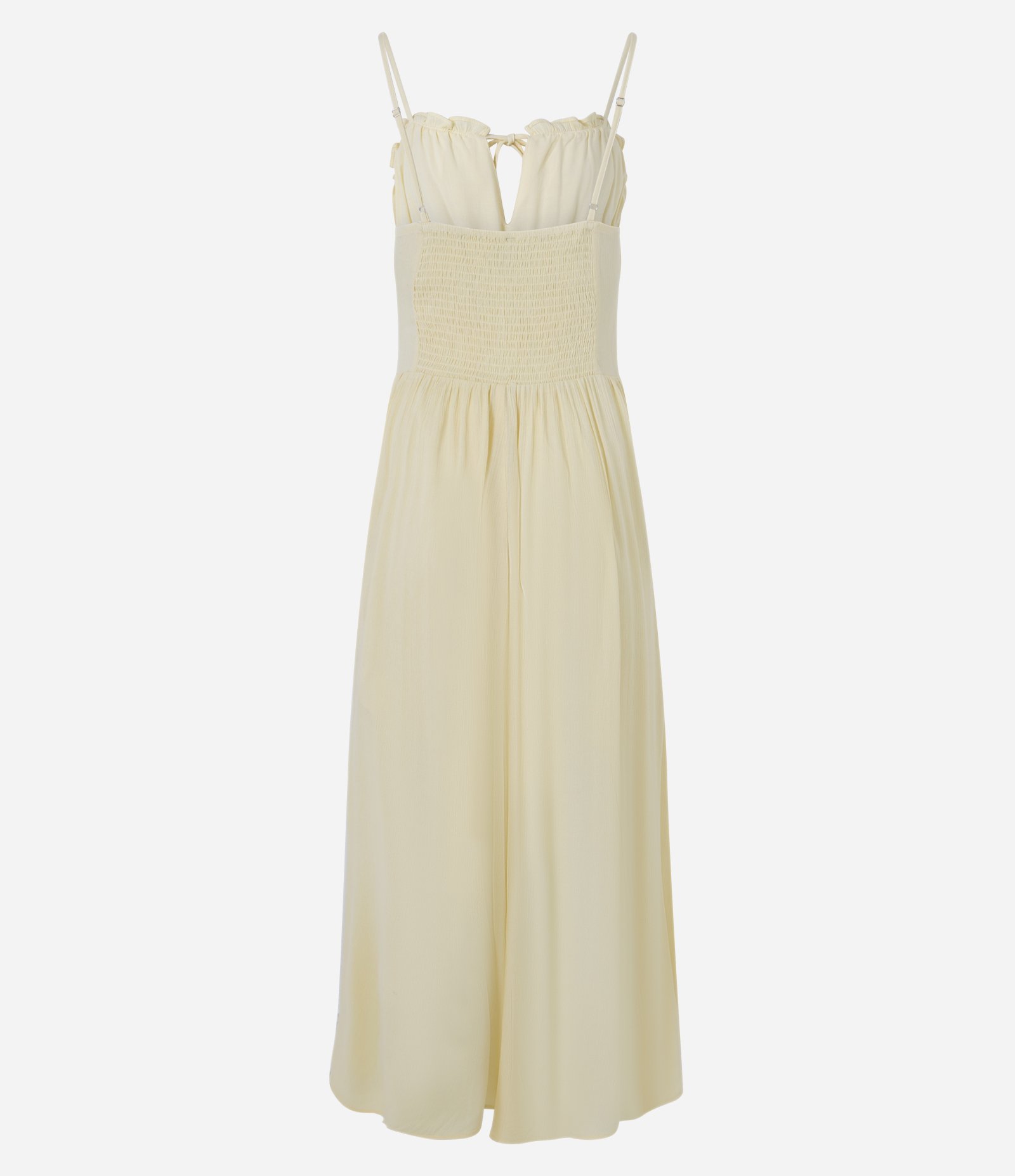 Vestido Midi em Viscose Texturizada com Babados e Amarração Frontal Amarelo Claro 3