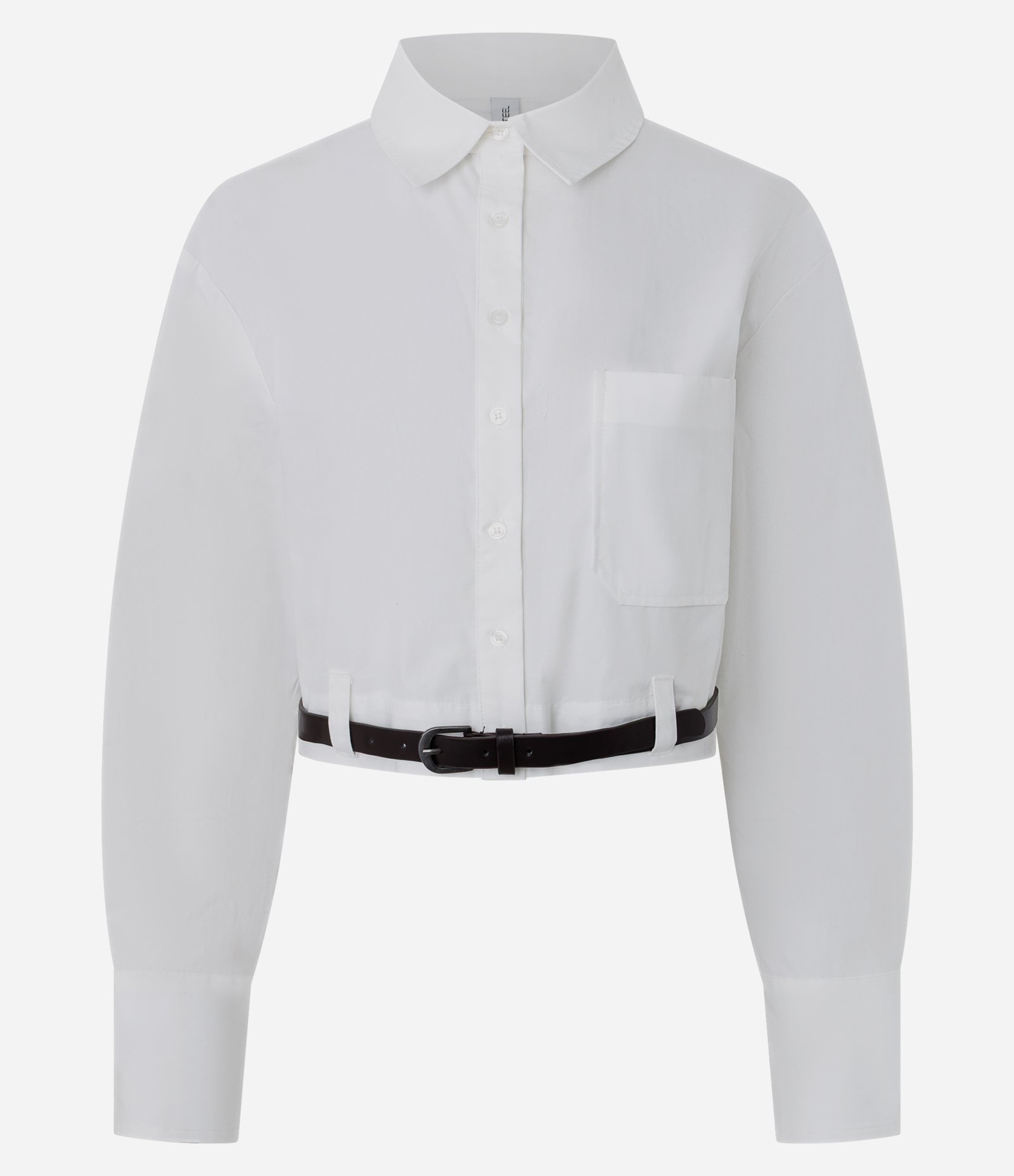 Camisa Cropped com Cinto e Bolso Frontal Branco 3