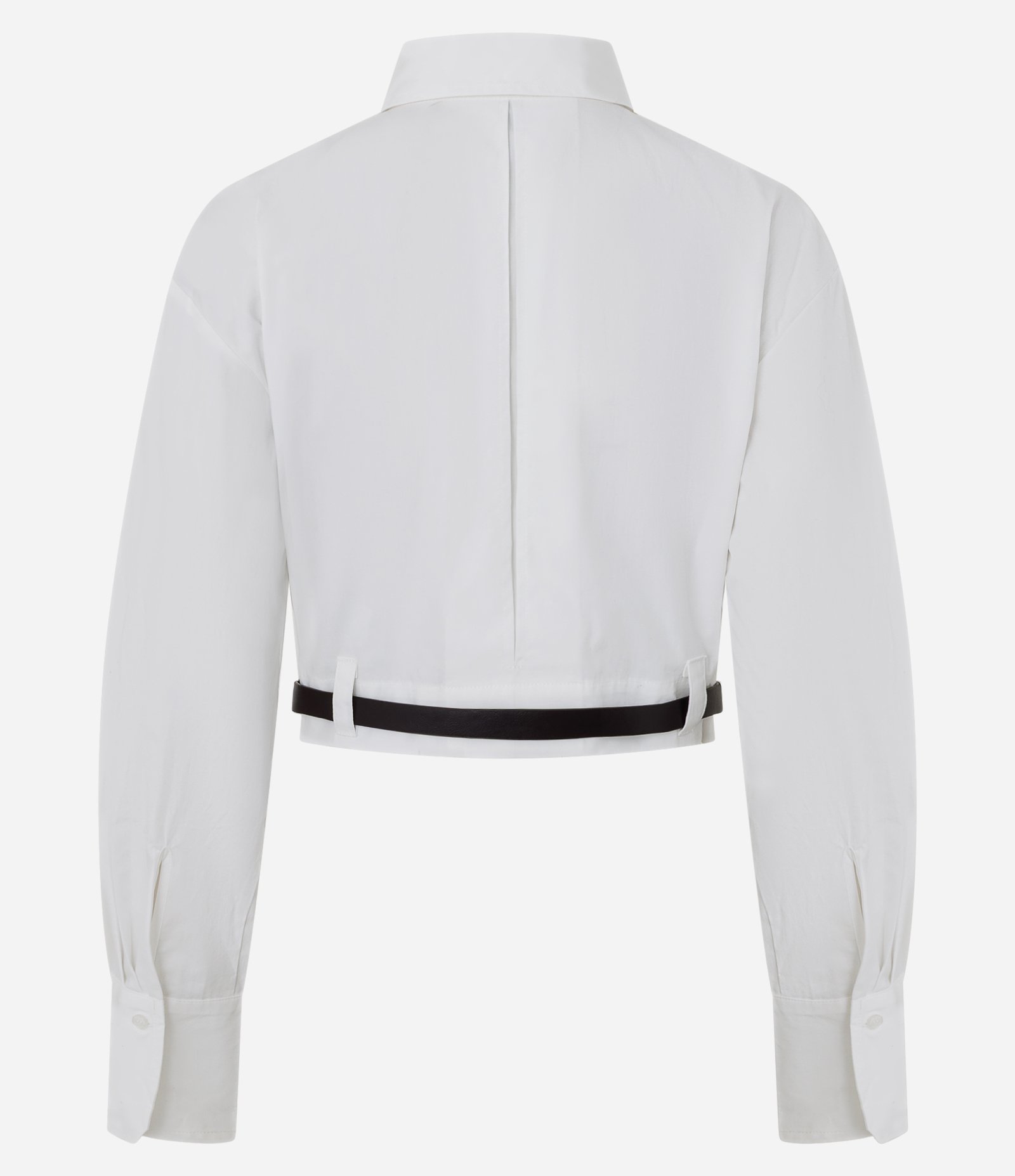 Camisa Cropped com Cinto e Bolso Frontal Branco 4