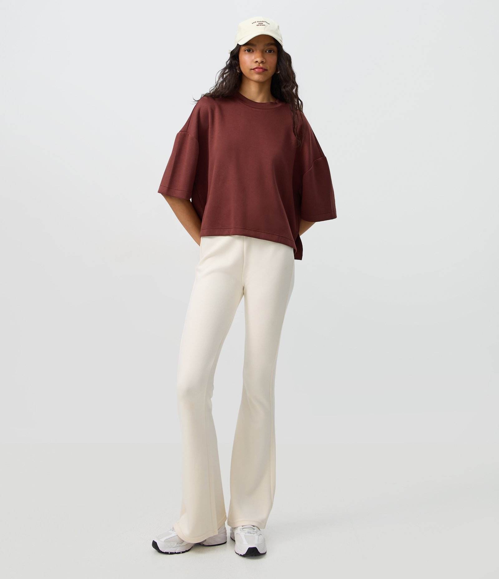 Calça Flare em Microfibra com Cós Largo Branco 1