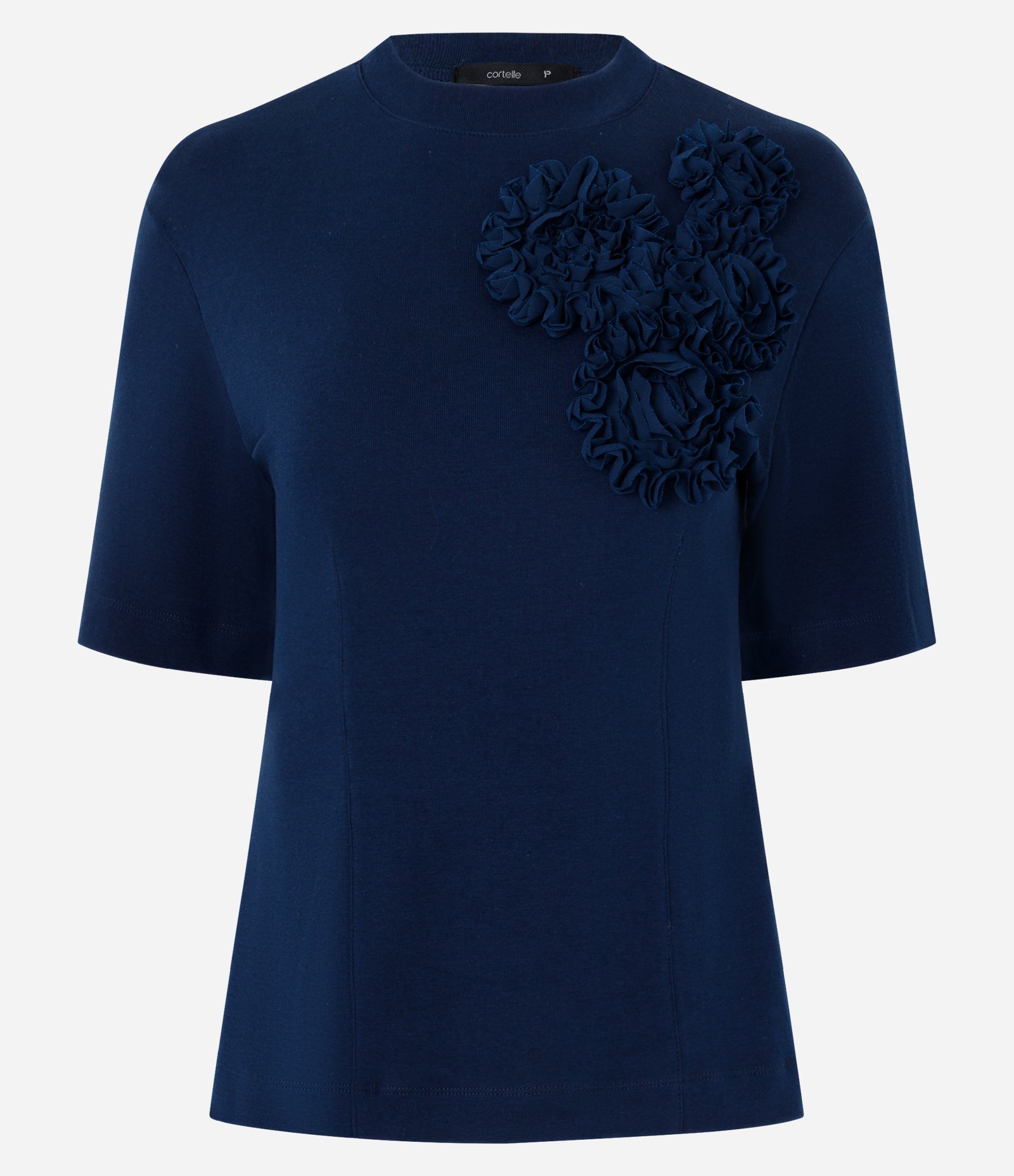 Blusa em Algodão com Aplicações Florais em Relevo Azul Marinho 4