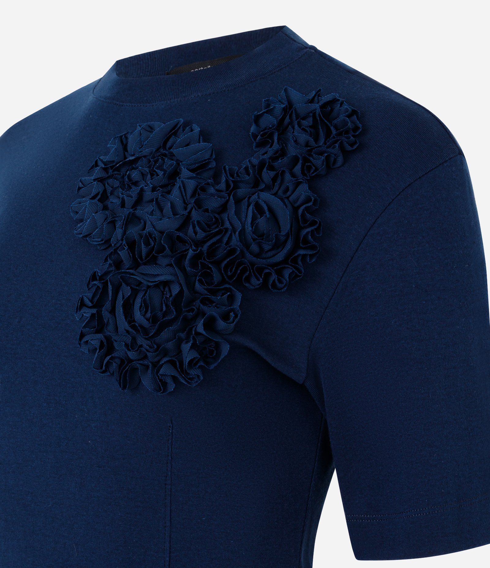Blusa em Algodão com Aplicações Florais em Relevo Azul Marinho 5