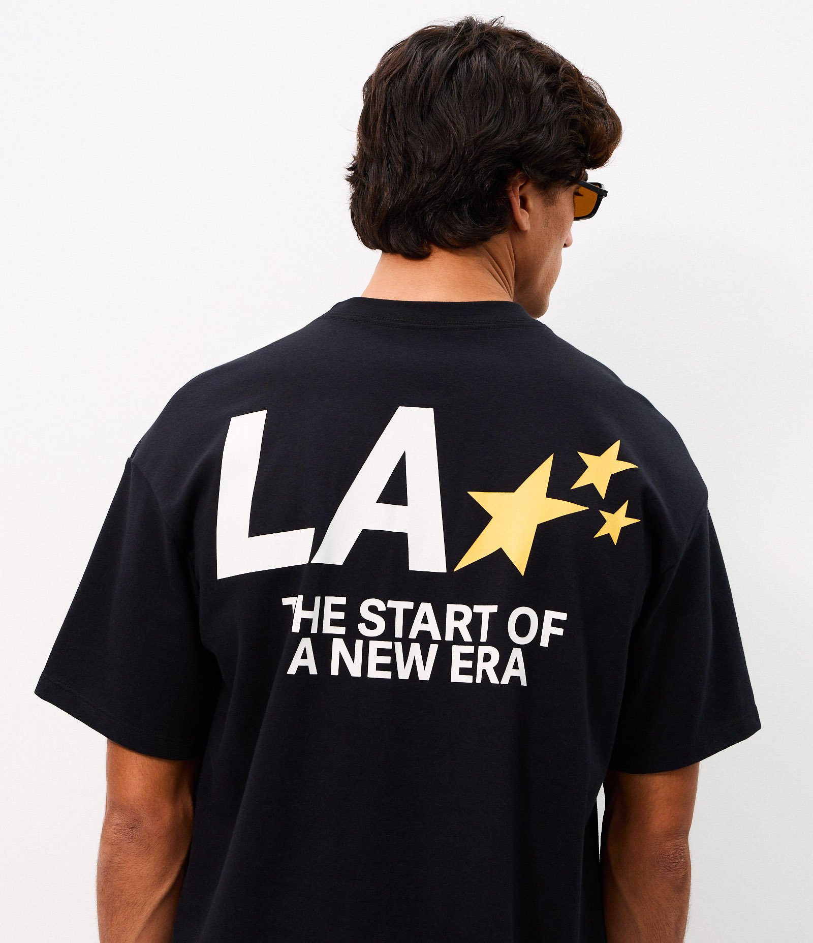 Camiseta Oversized em Algodão com Estampa Estrelas e Lettering Preto 1