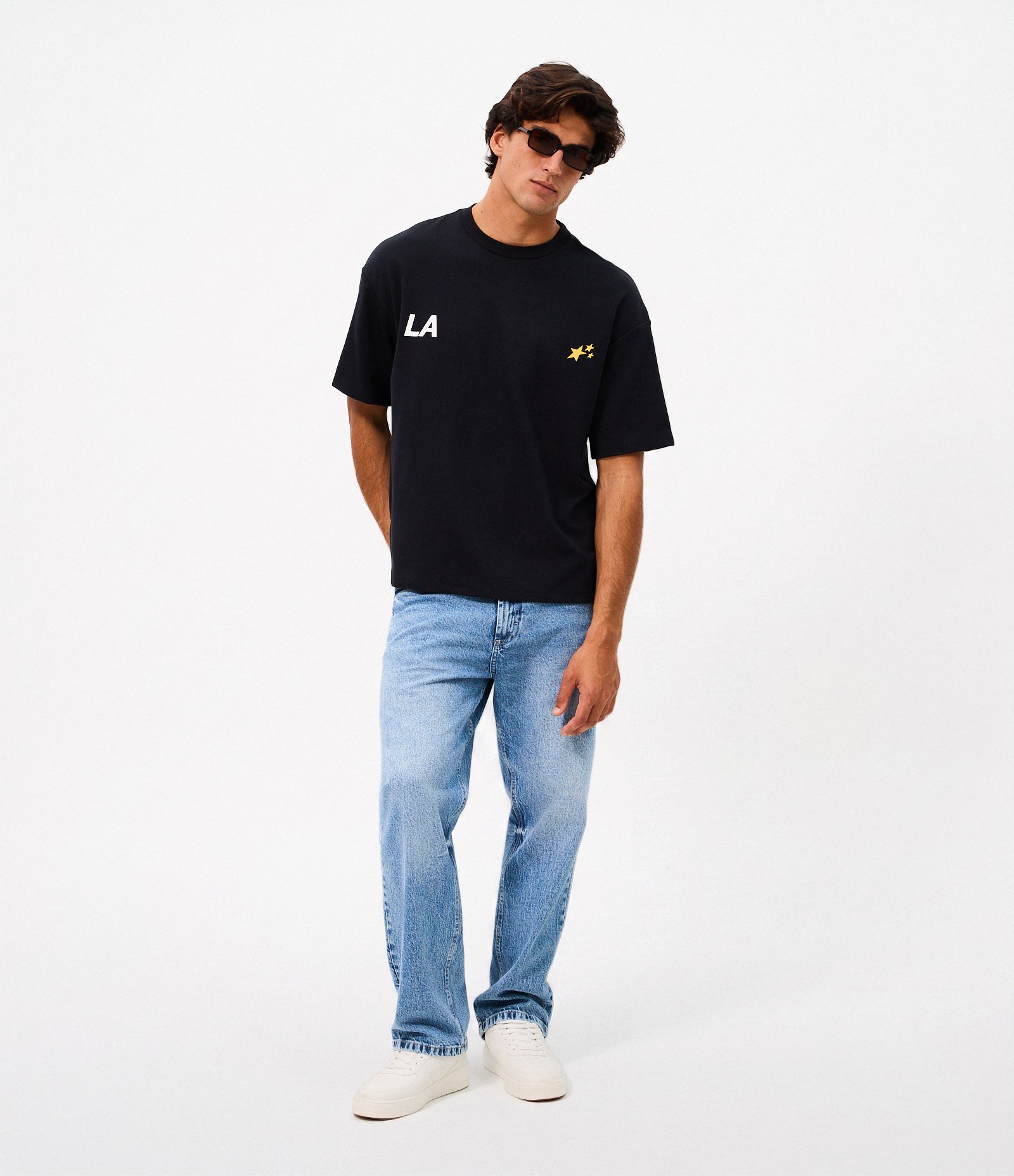 Camiseta Oversized em Algodão com Estampa Estrelas e Lettering Preto 2