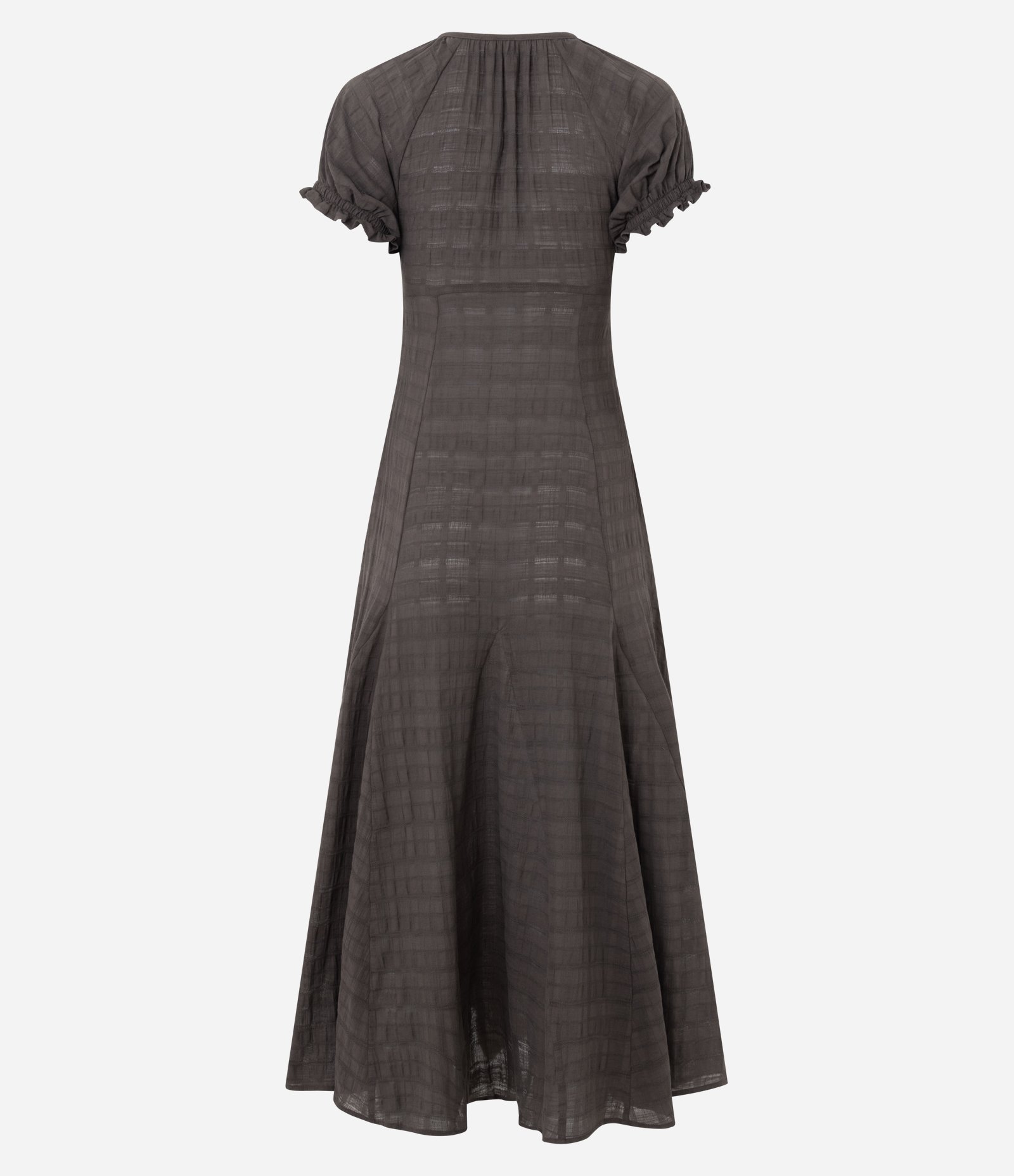 Vestido Long Midi em Algodão com Amarração no Decote Marrom Acinzentado 4