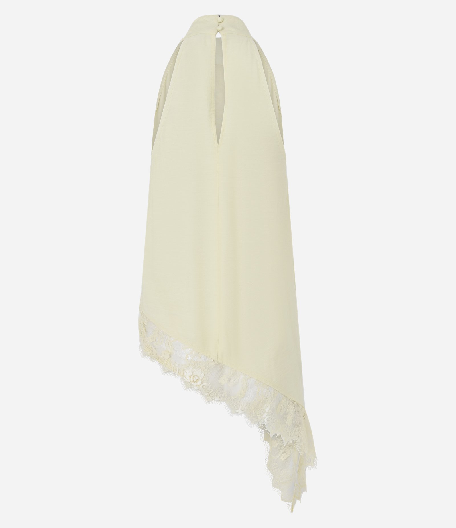 Blusa Frente Única em Viscose com Barra Assimétrica e Renda Amarelo Claro 7